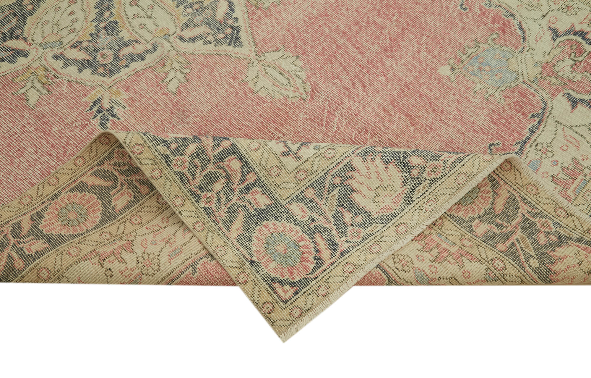 Handmade Wool Area Rug - Vintage Cotton Rug 6'1''x10'1'' Beige Traditional Carpet