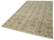 Handmade Wool Area Rug - Vintage Cotton Rug 5x9 | Beige Wool Carpet, Hand Knotted Design