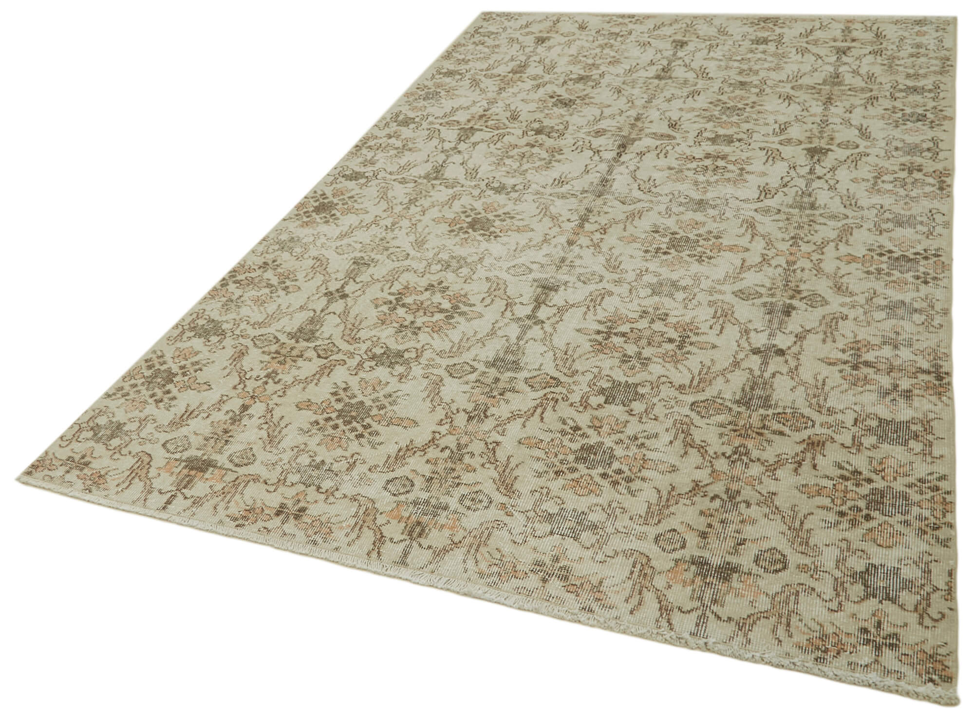 Handmade Wool Area Rug - Vintage Cotton Rug 5x9 | Beige Wool Carpet, Hand Knotted Design