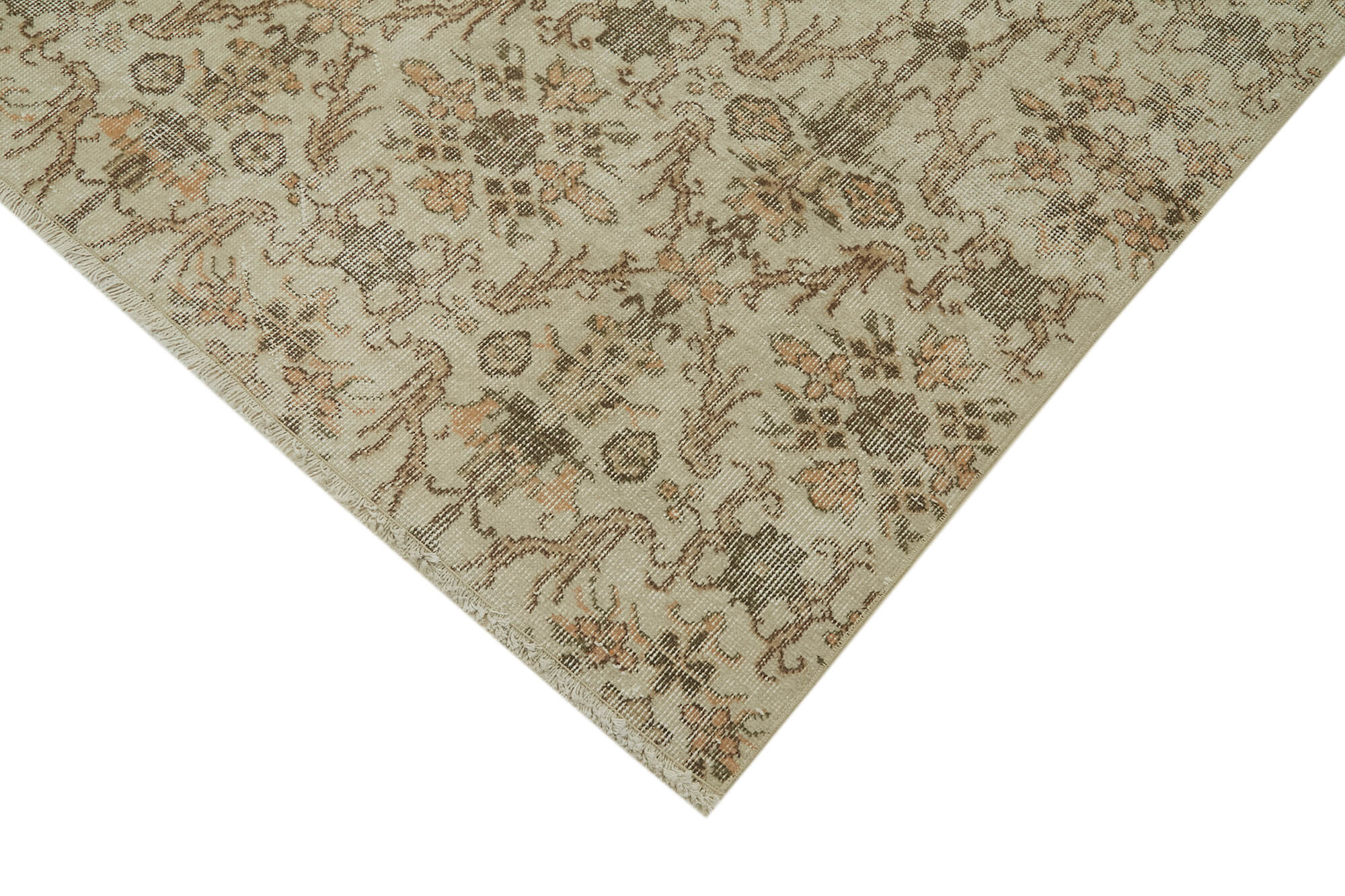 Handmade Wool Area Rug - Vintage Cotton Rug 5x9 | Beige Wool Carpet, Hand Knotted Design