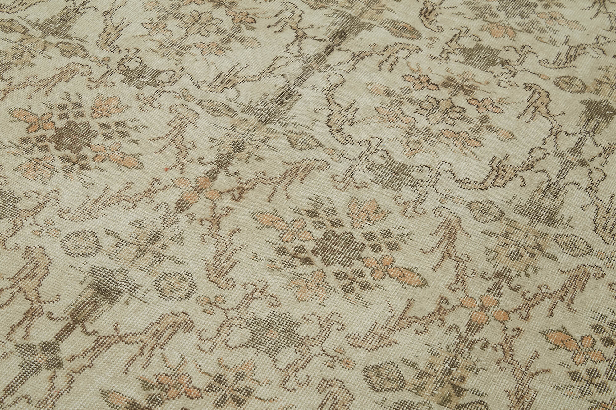 Handmade Wool Area Rug - Vintage Cotton Rug 5x9 | Beige Wool Carpet, Hand Knotted Design
