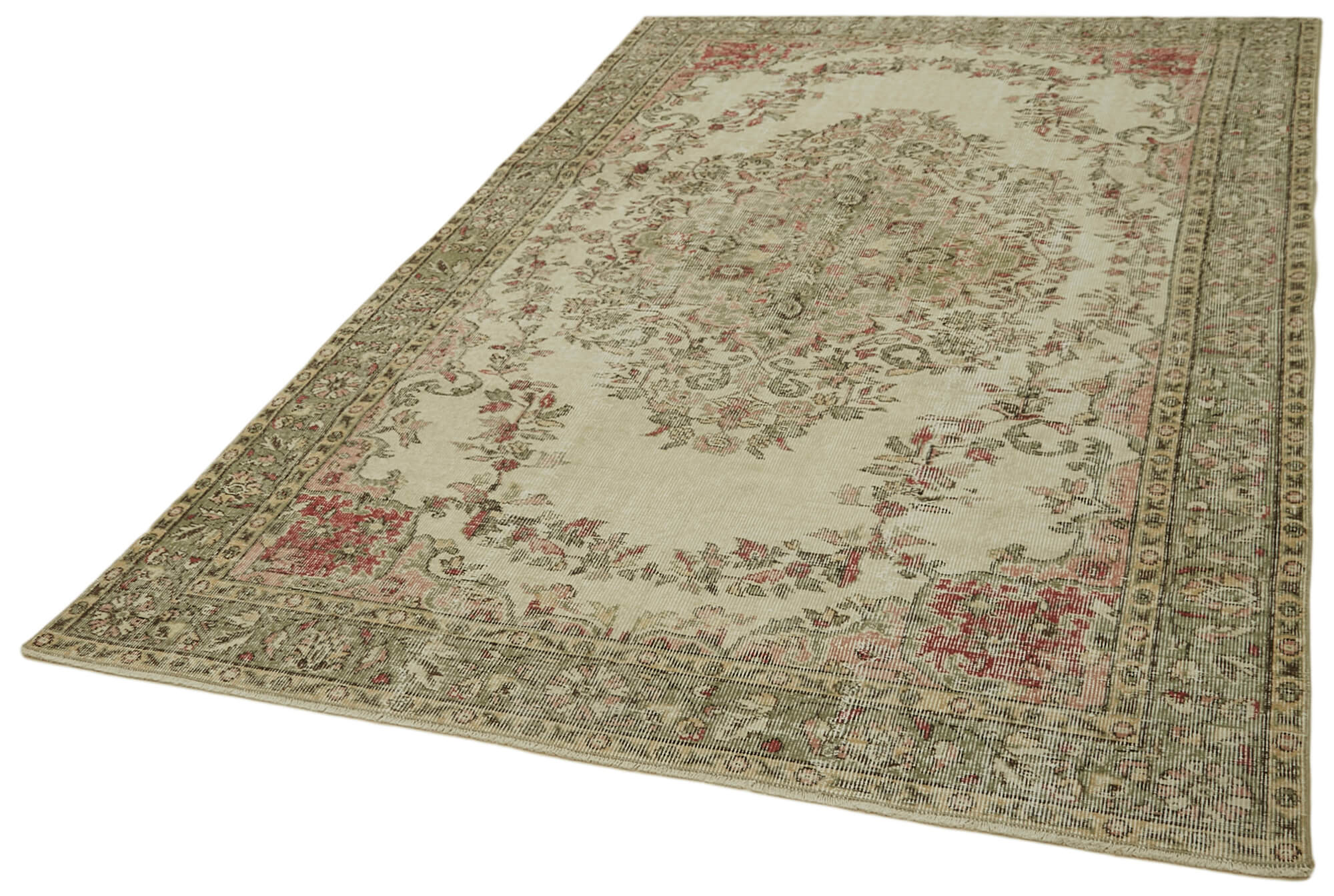 Handmade Wool Area Rug - Vintage Cotton Rug, Beige Wool Carpet 5'10''x9'5''