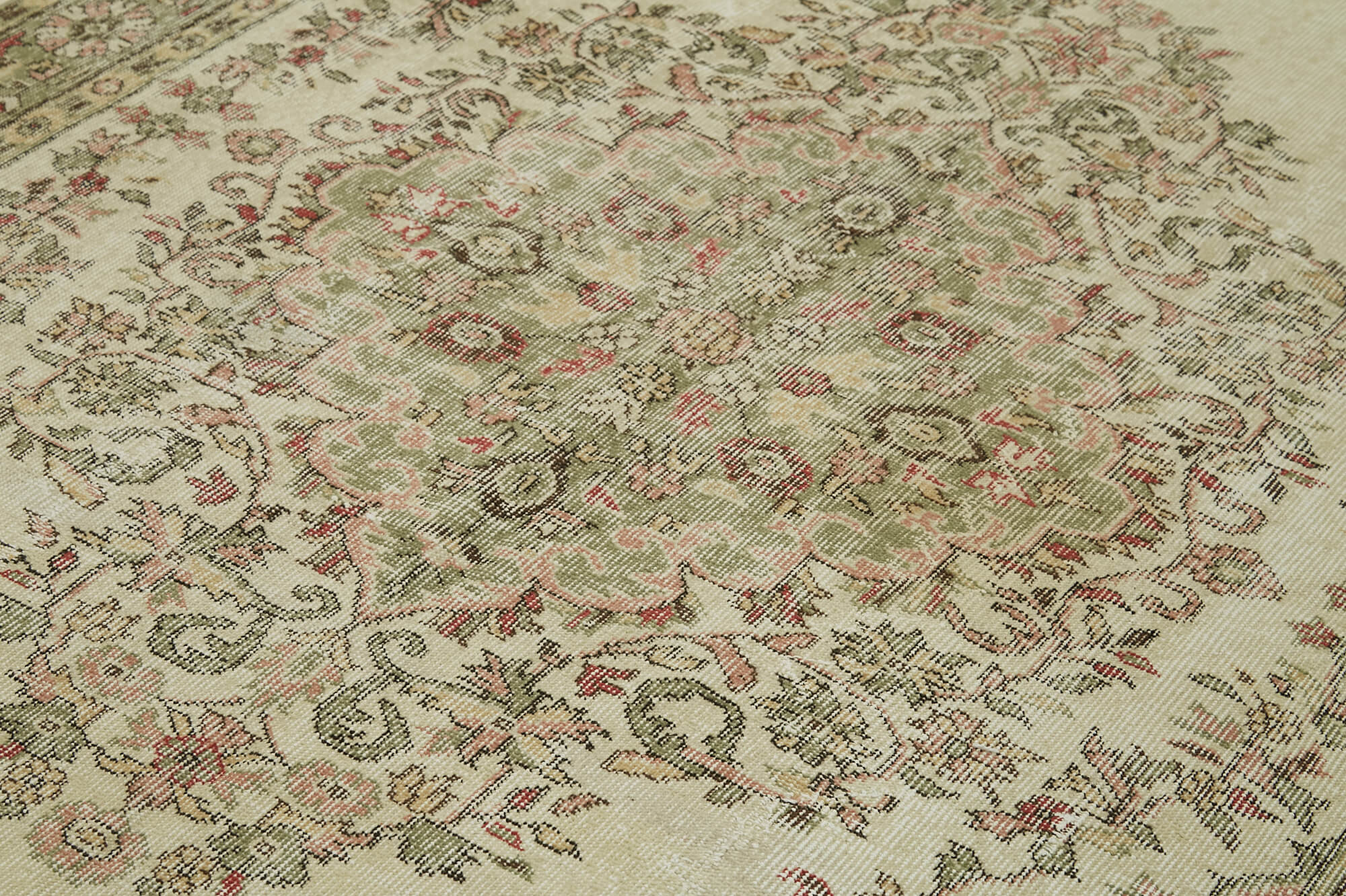Handmade Wool Area Rug - Vintage Cotton Rug, Beige Wool Carpet 5'10''x9'5''