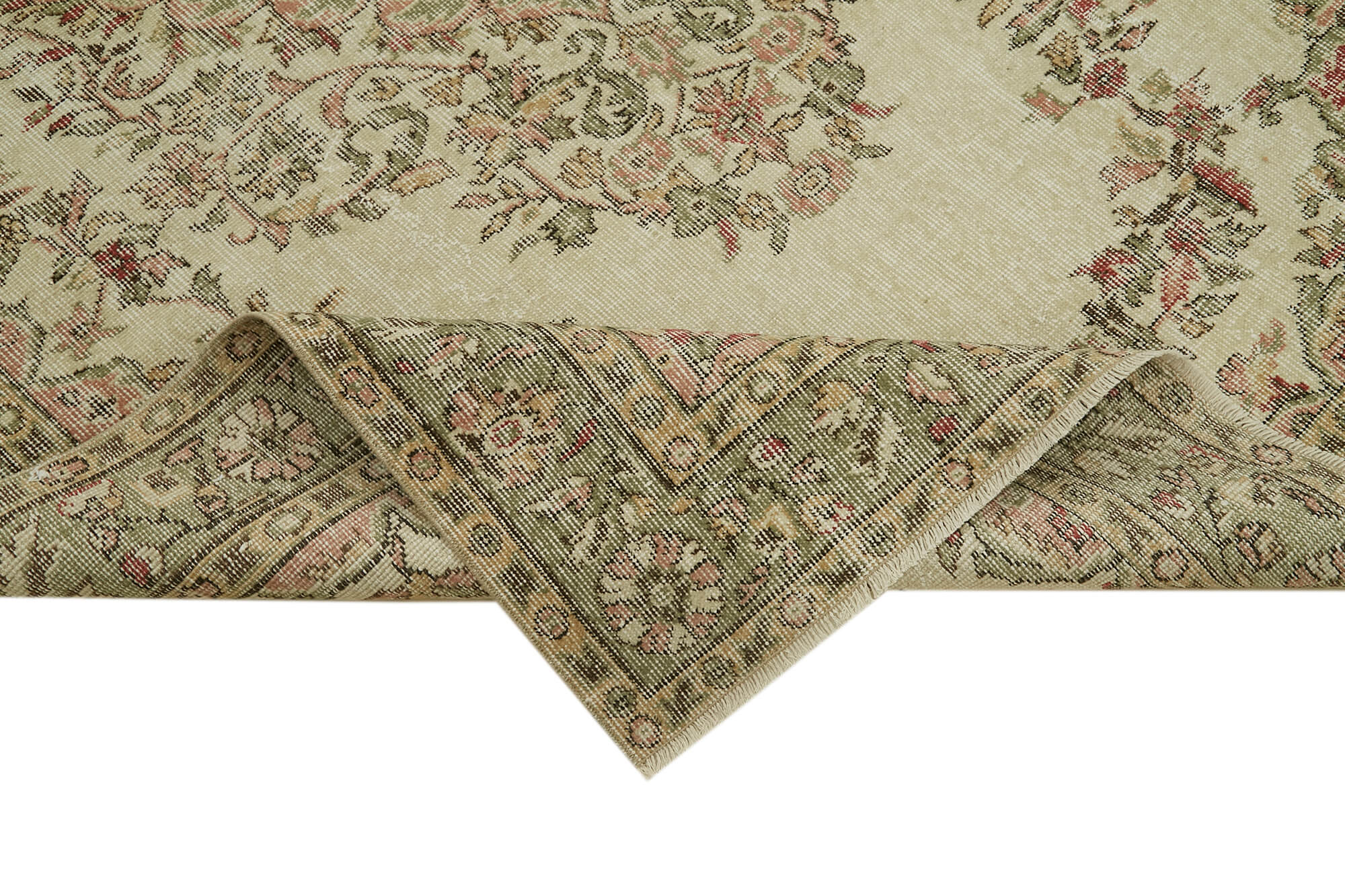 Handmade Wool Area Rug - Vintage Cotton Rug, Beige Wool Carpet 5'10''x9'5''