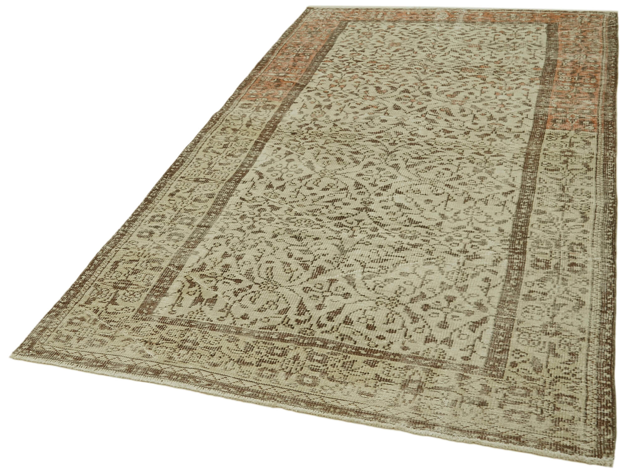 Vintage Handmade Area Rug - Beige Cotton Wool Carpet, Soft Wool Floor Covering 5'0"x9'5"