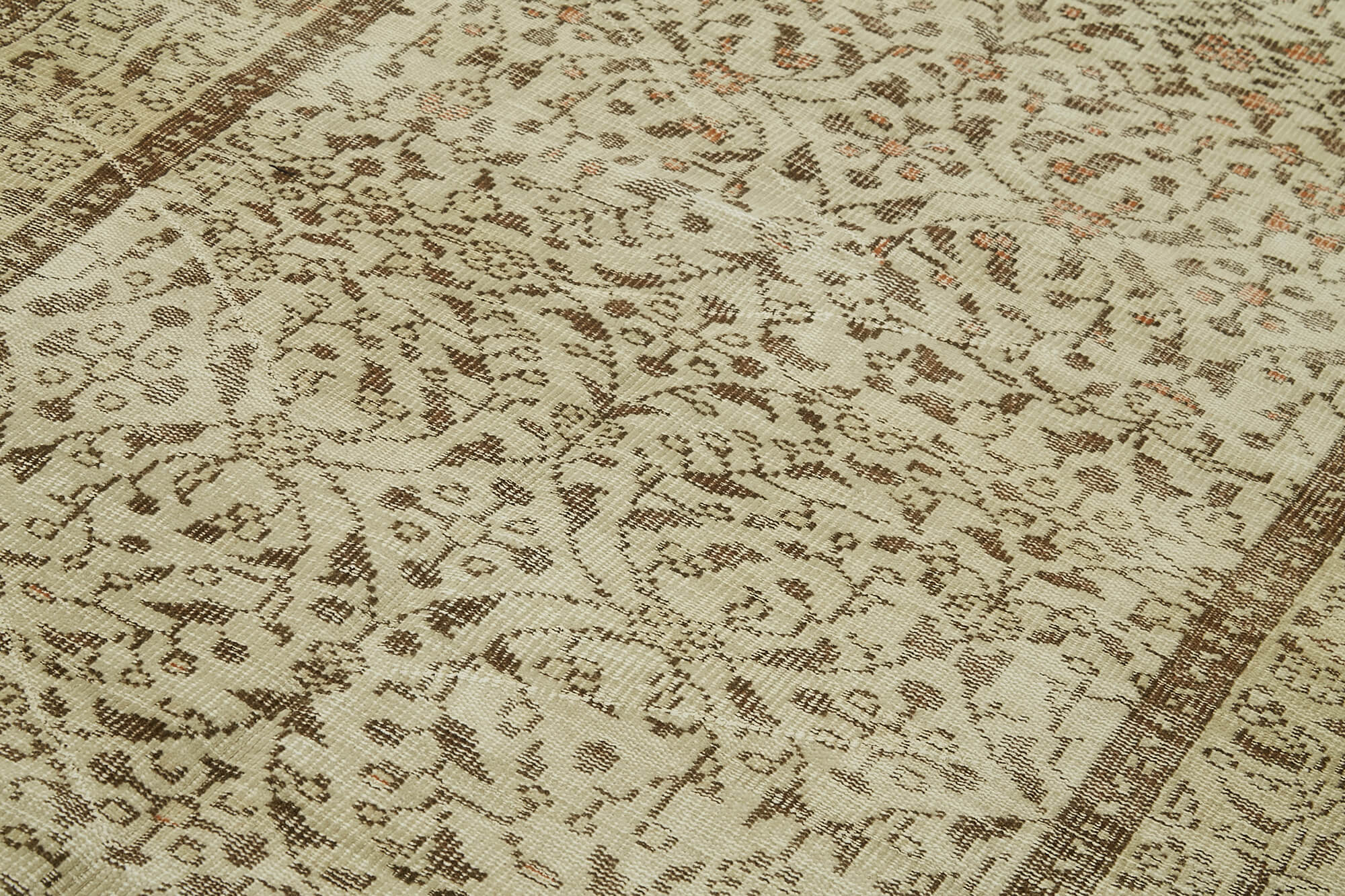 Vintage Handmade Area Rug - Beige Cotton Wool Carpet, Soft Wool Floor Covering 5'0"x9'5"