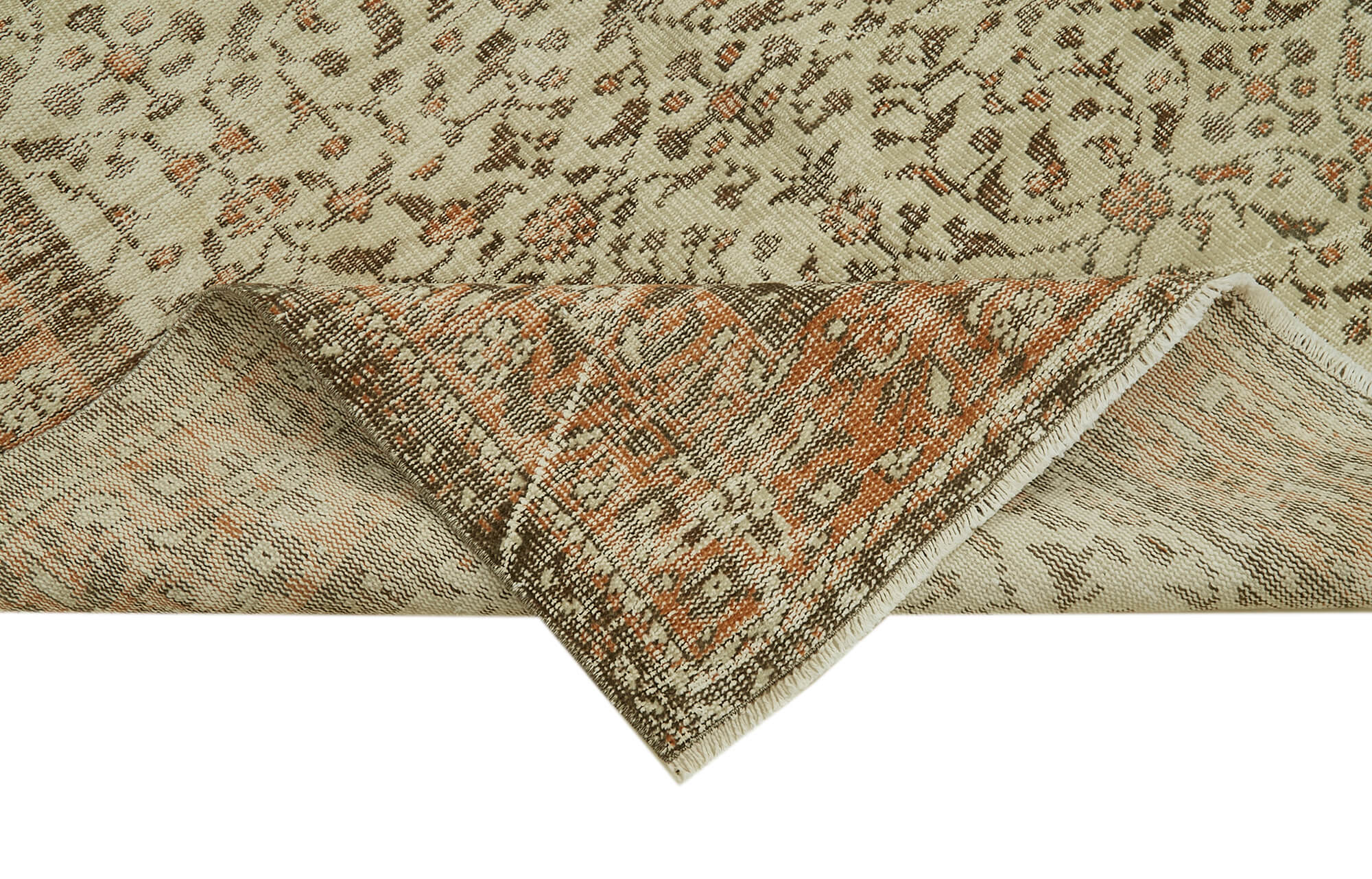 Vintage Handmade Area Rug - Beige Cotton Wool Carpet, Soft Wool Floor Covering 5'0"x9'5"