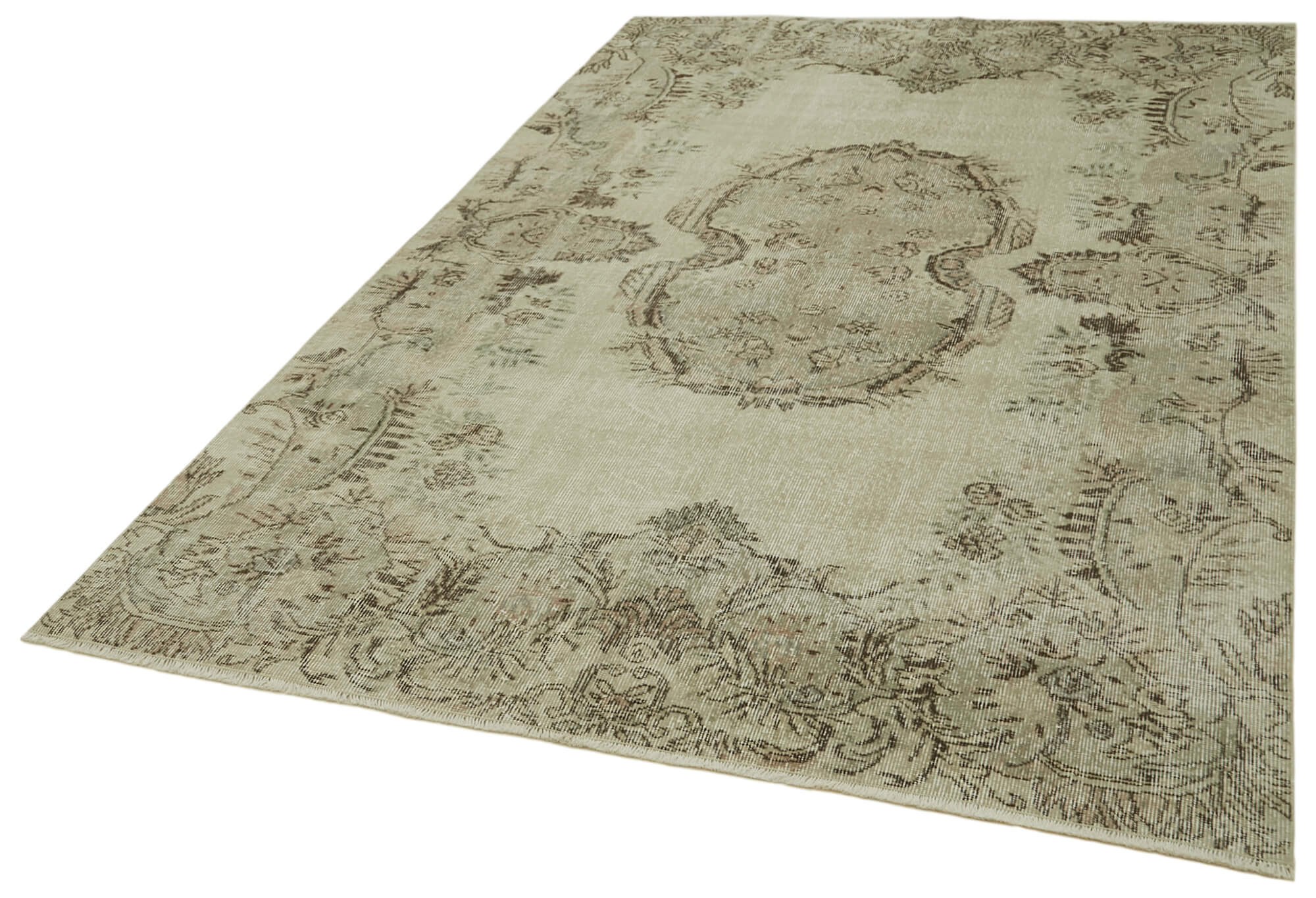 Handmade Wool Area Rug – Vintage Cotton Rug 5'7''x8'8'' Beige Turkish Wool