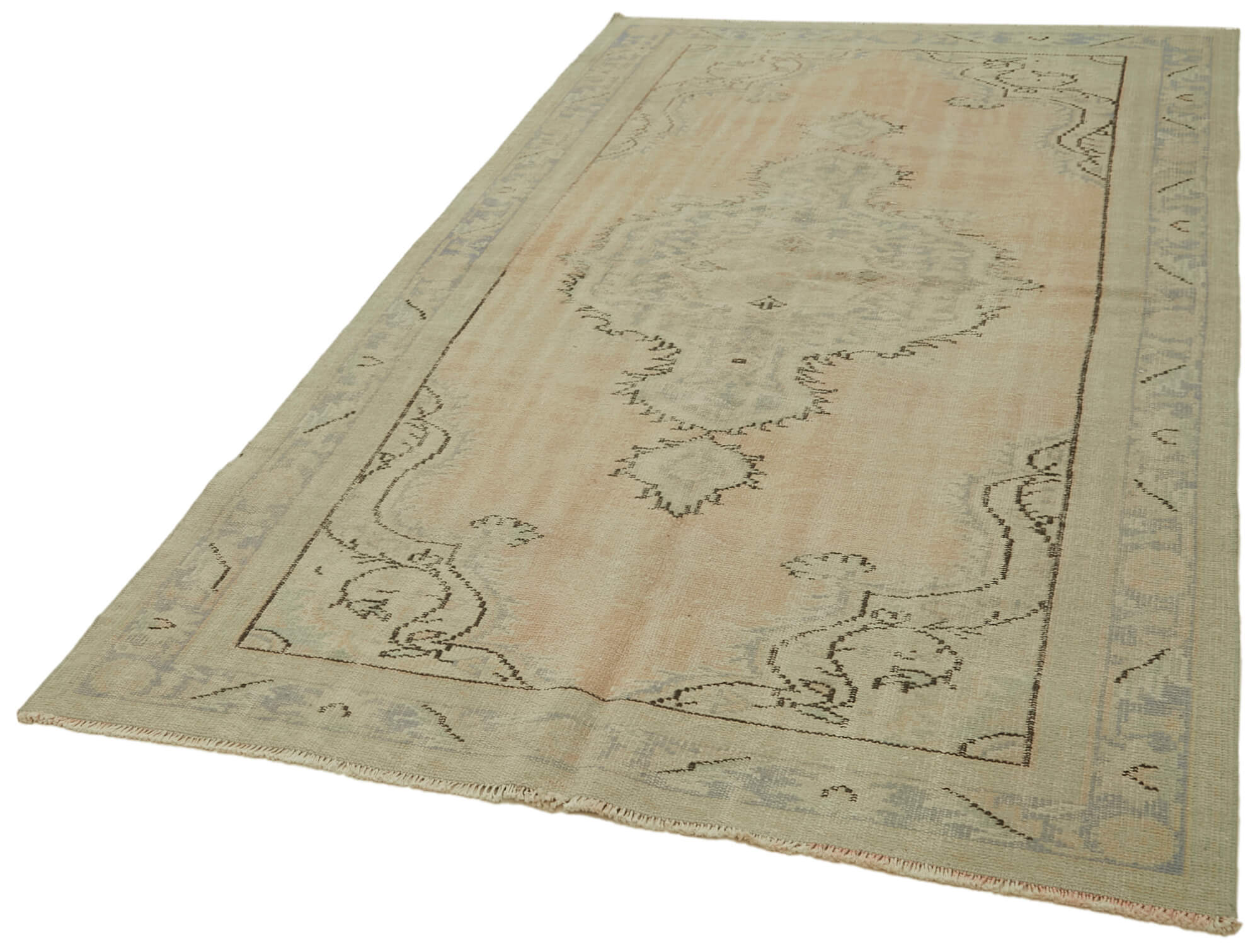 Vintage Handmade Area Rug – Hand Woven Cotton Wool Rug 4'11''x8'6'' Beige