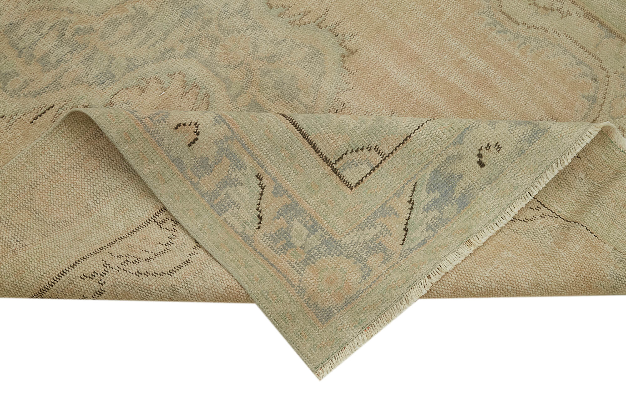 Vintage Handmade Area Rug – Hand Woven Cotton Wool Rug 4'11''x8'6'' Beige