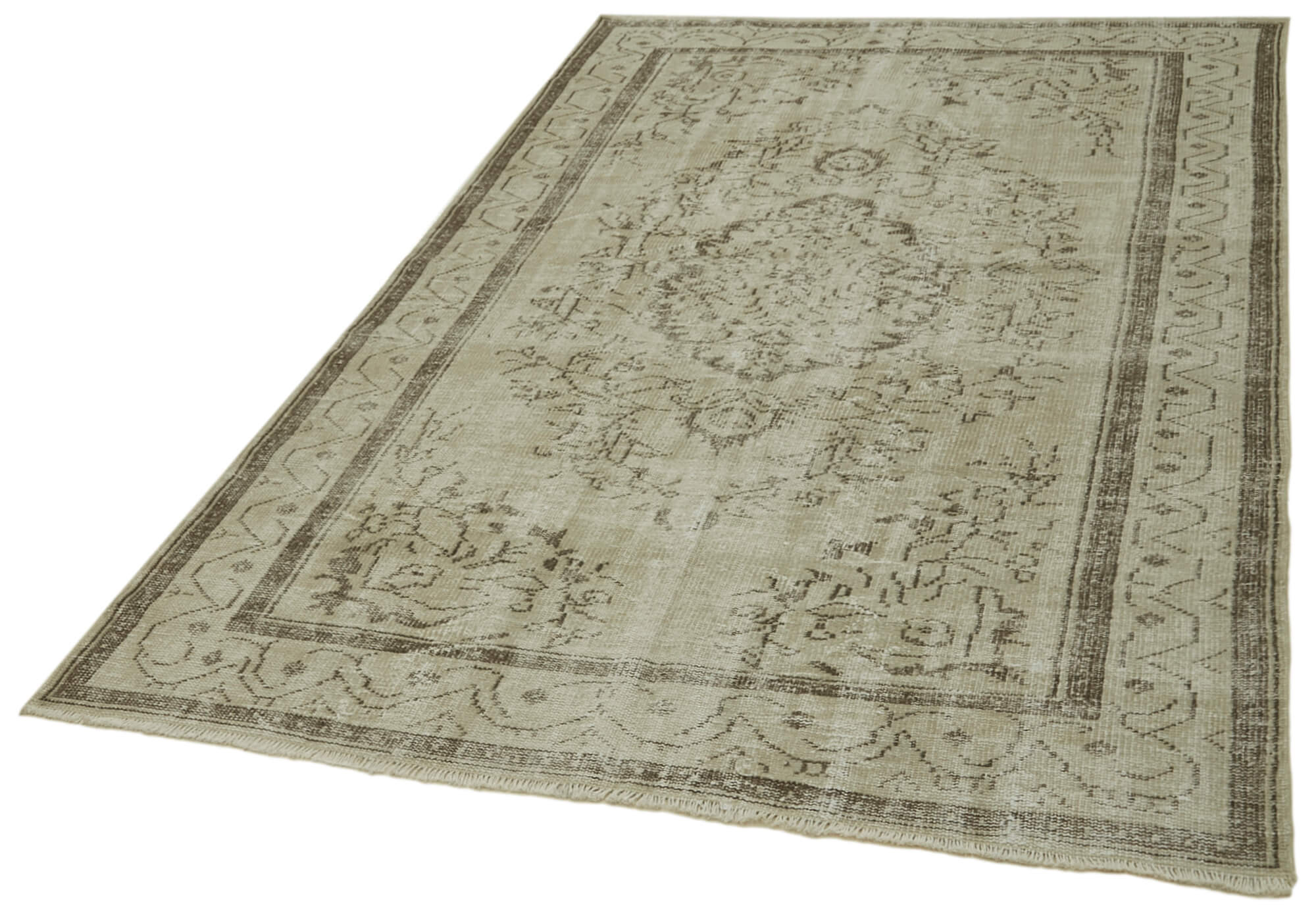 Handmade Wool Area Rug – Vintage Cotton Rug 5'2''x8'5'' | Neutral Beige Turkish Wool