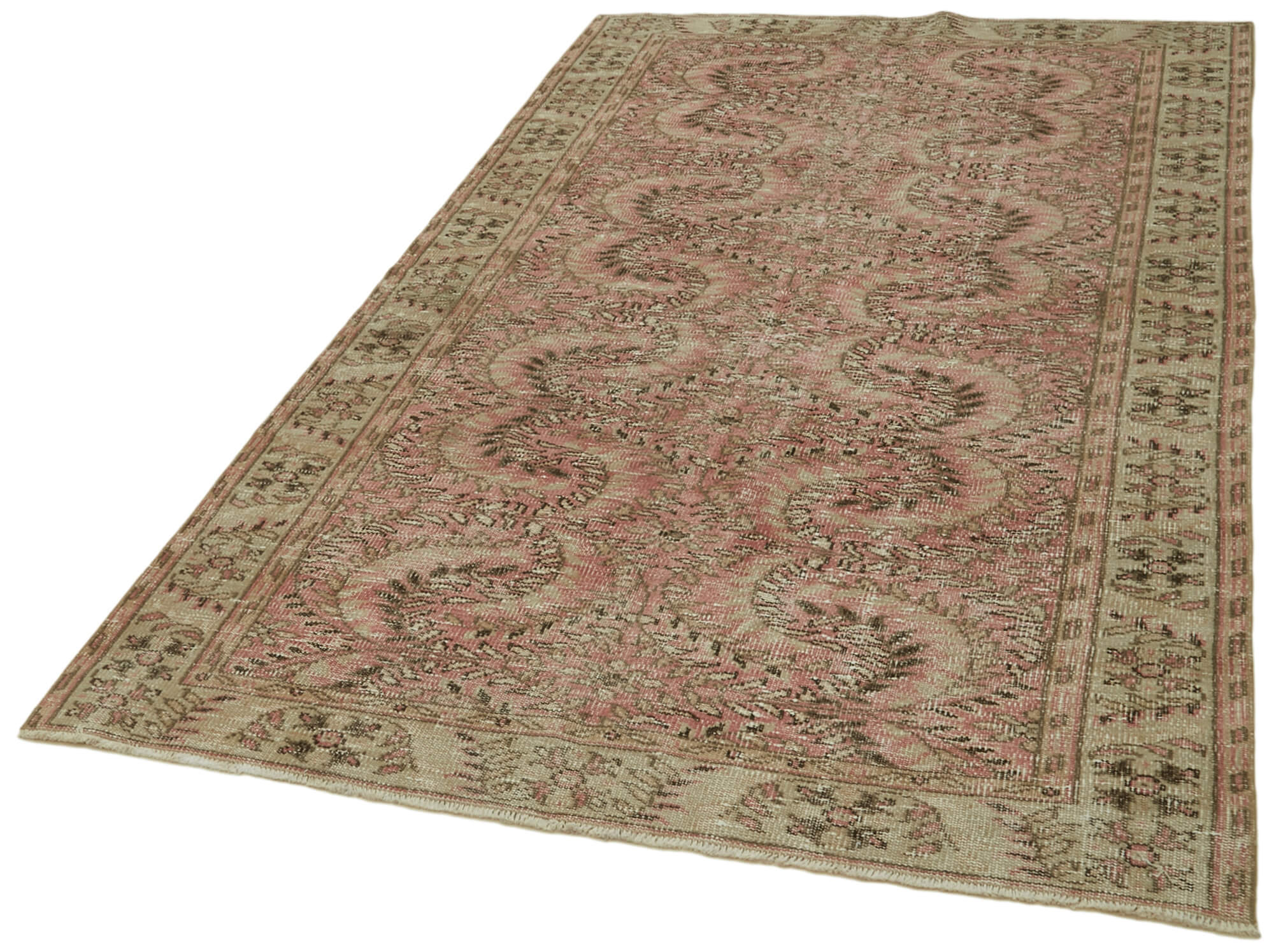 Handmade Wool Area Rug - Vintage Cotton Rug 4x8, Neutral Beige, Hand Woven Carpet