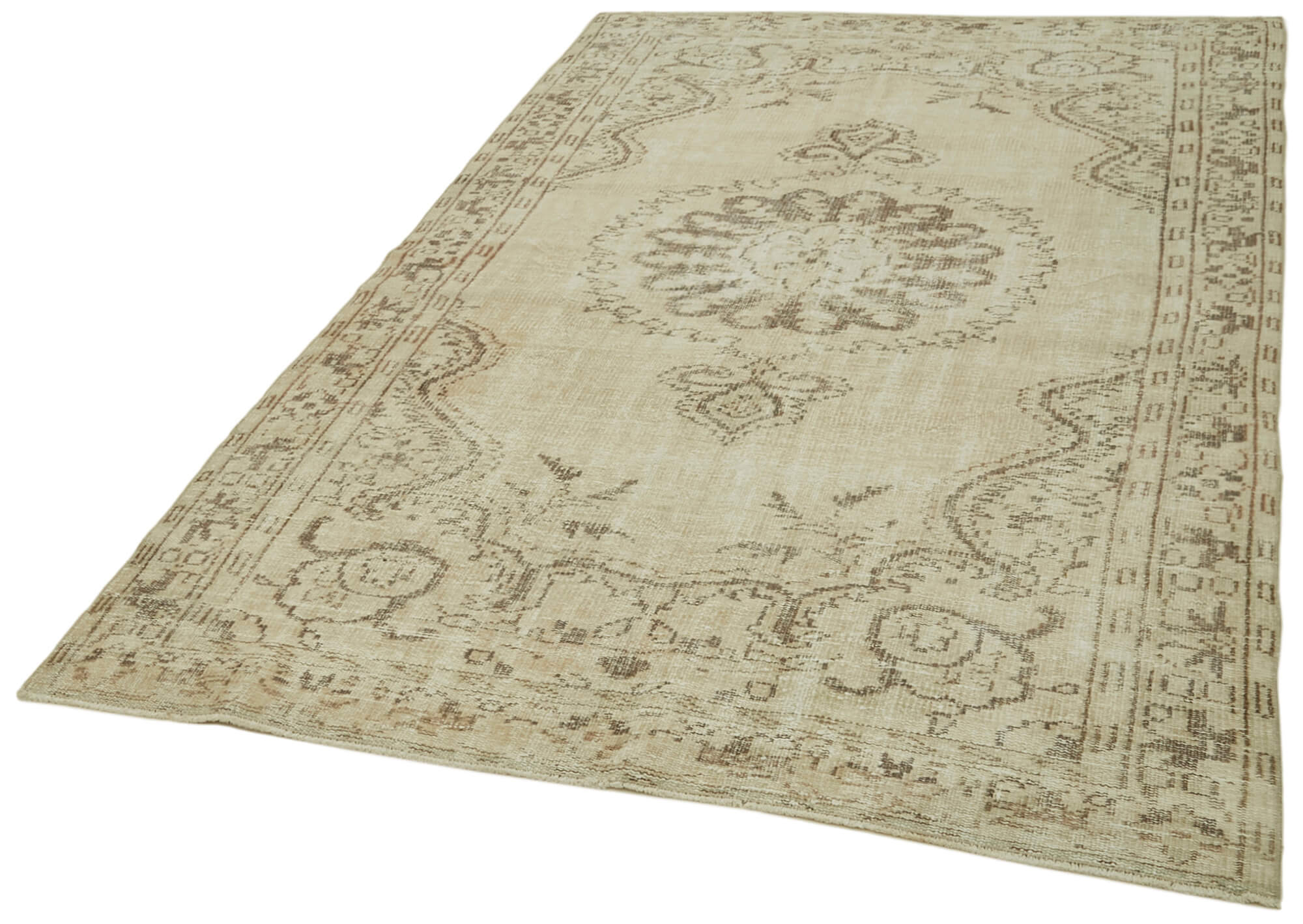 Handmade Vintage Area Rug - Beige Wool Carpet, Turkish Hand Knotted 5'3''x8'0''