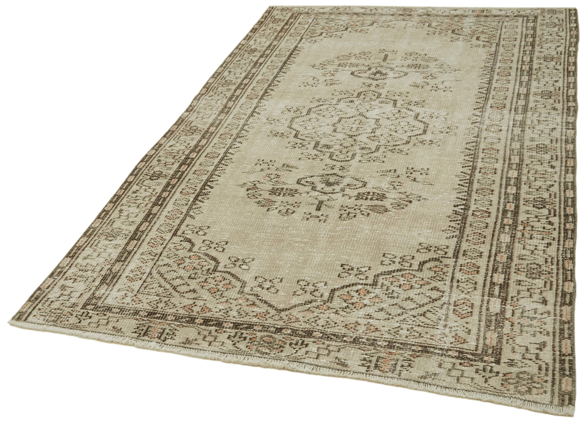 Handmade Wool Area Rug - Vintage Cotton Rug 4x7 Beige Area Carpet | Turkish Hand Knotted