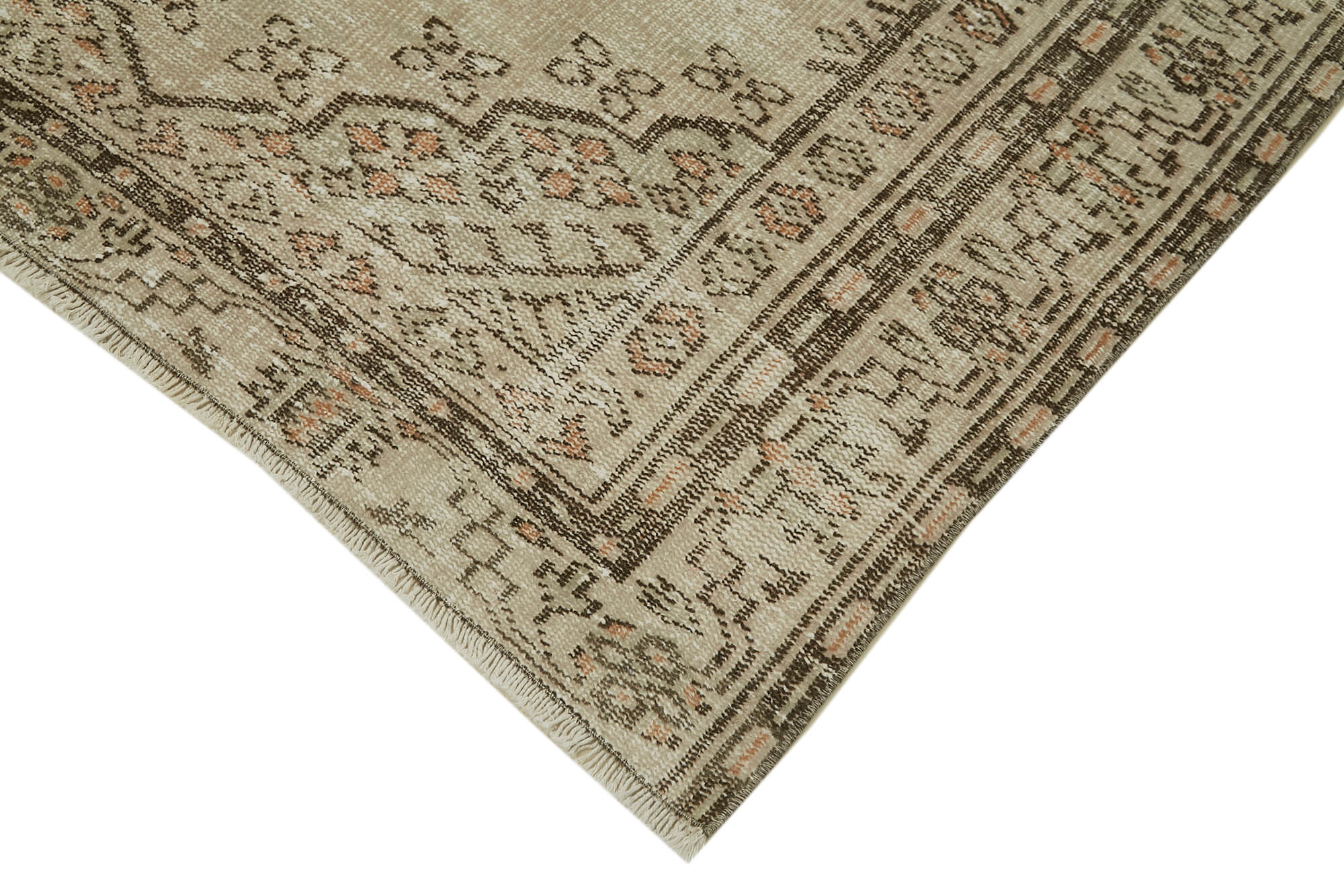 Handmade Wool Area Rug - Vintage Cotton Rug 4x7 Beige Area Carpet | Turkish Hand Knotted