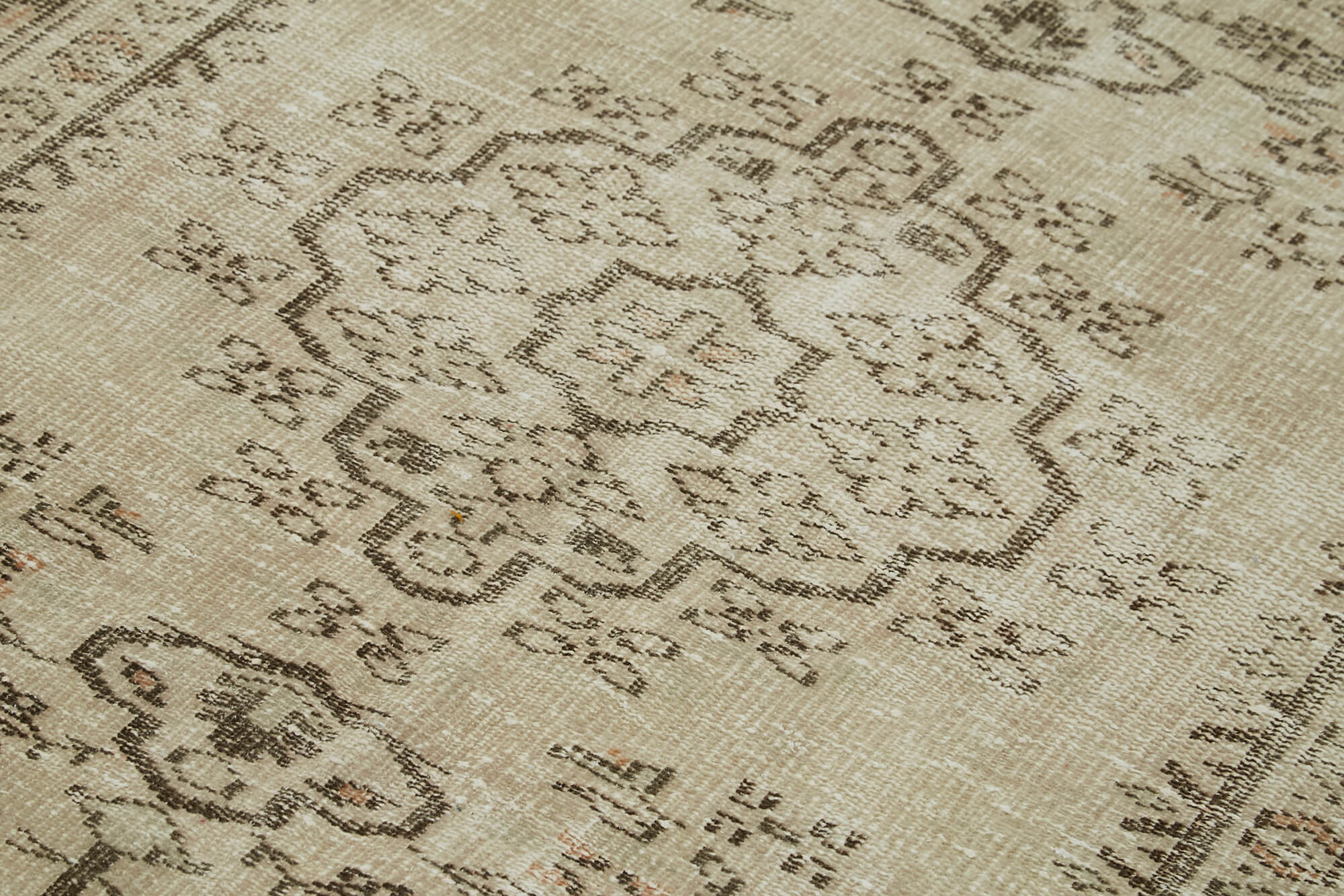 Handmade Wool Area Rug - Vintage Cotton Rug 4x7 Beige Area Carpet | Turkish Hand Knotted