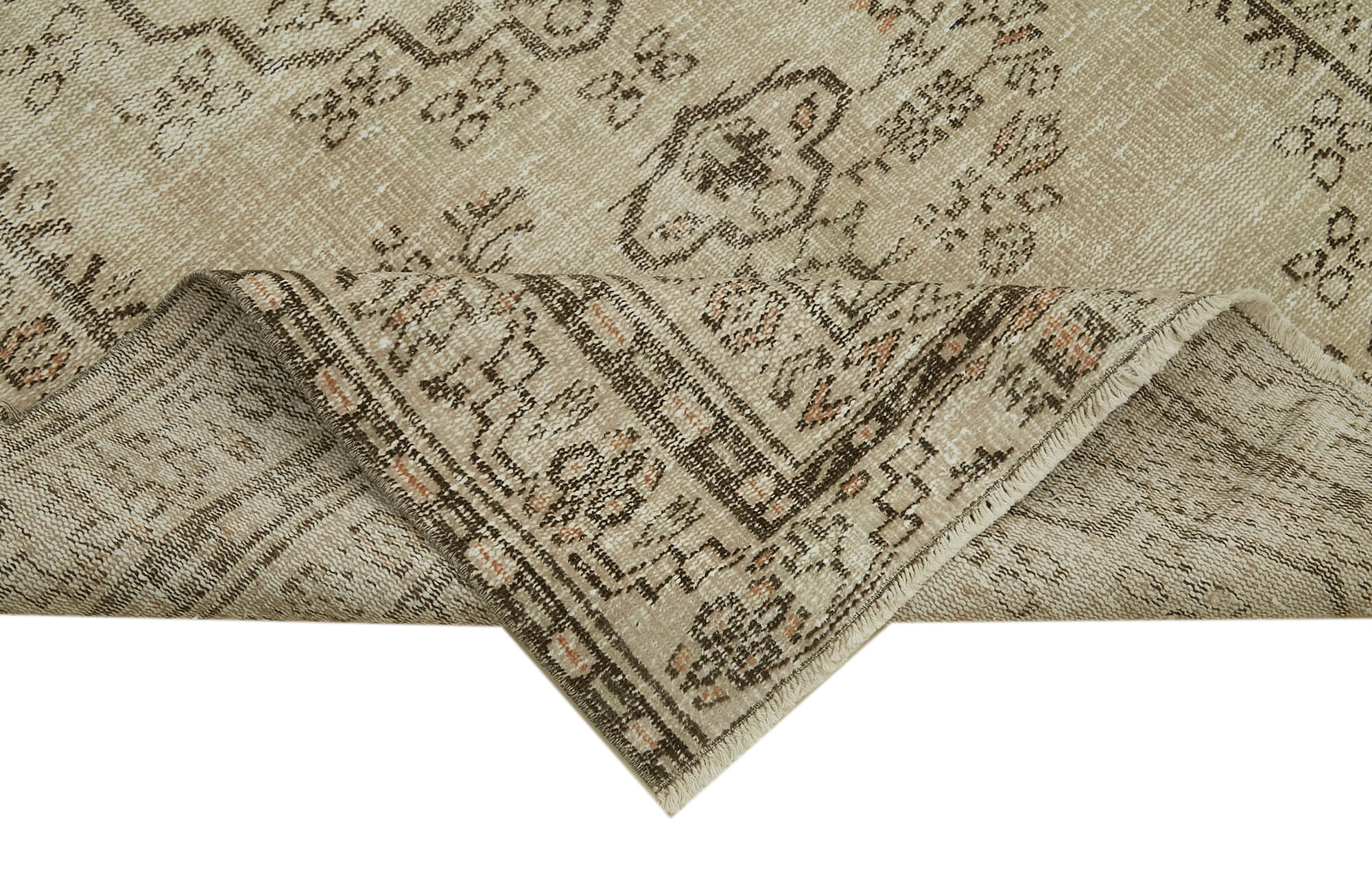 Handmade Wool Area Rug - Vintage Cotton Rug 4x7 Beige Area Carpet | Turkish Hand Knotted