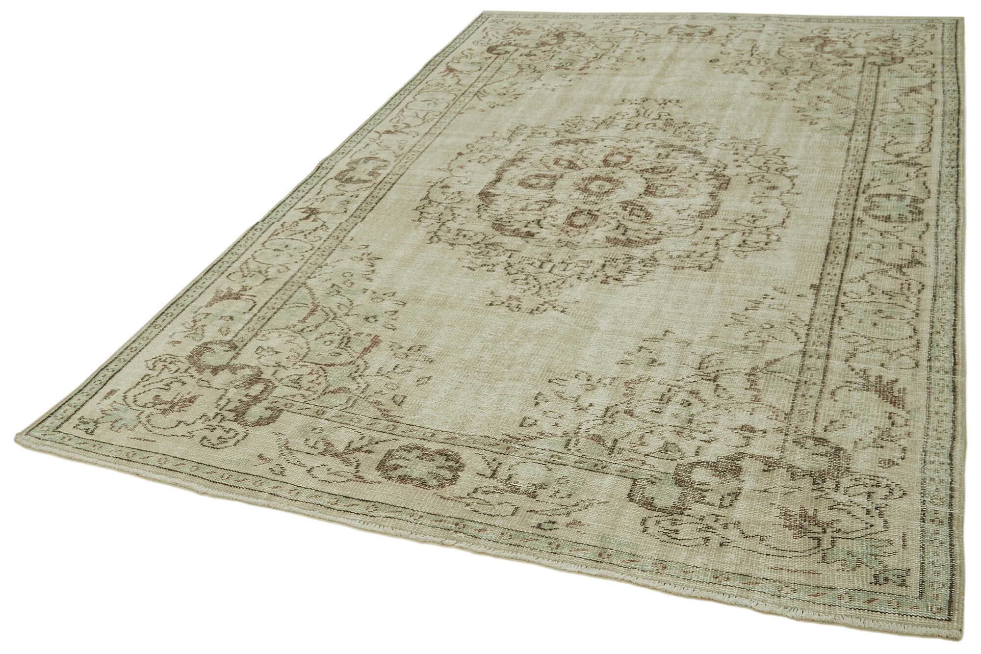 Vintage Cotton Wool Rug - Handmade Area Rug 5'11'' x 9'2'' | Neutral Beige Turkish Carpet