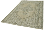 Handmade Wool Area Rug - Vintage Cotton Rug, Beige Turkish Wool Carpet 5'x8'4"