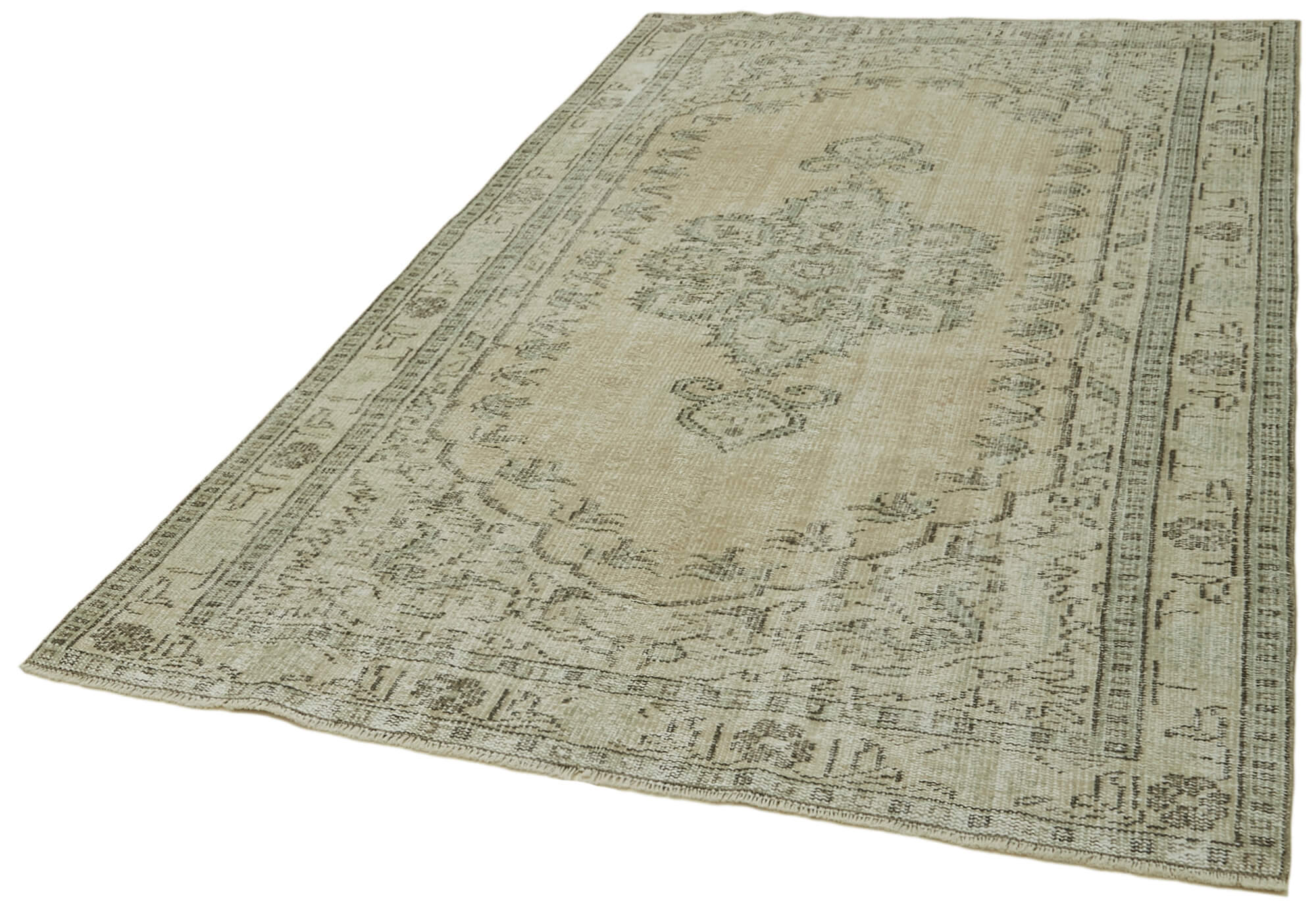 Handmade Wool Area Rug - Vintage Cotton Rug, Beige Turkish Wool Carpet 5'x8'4"