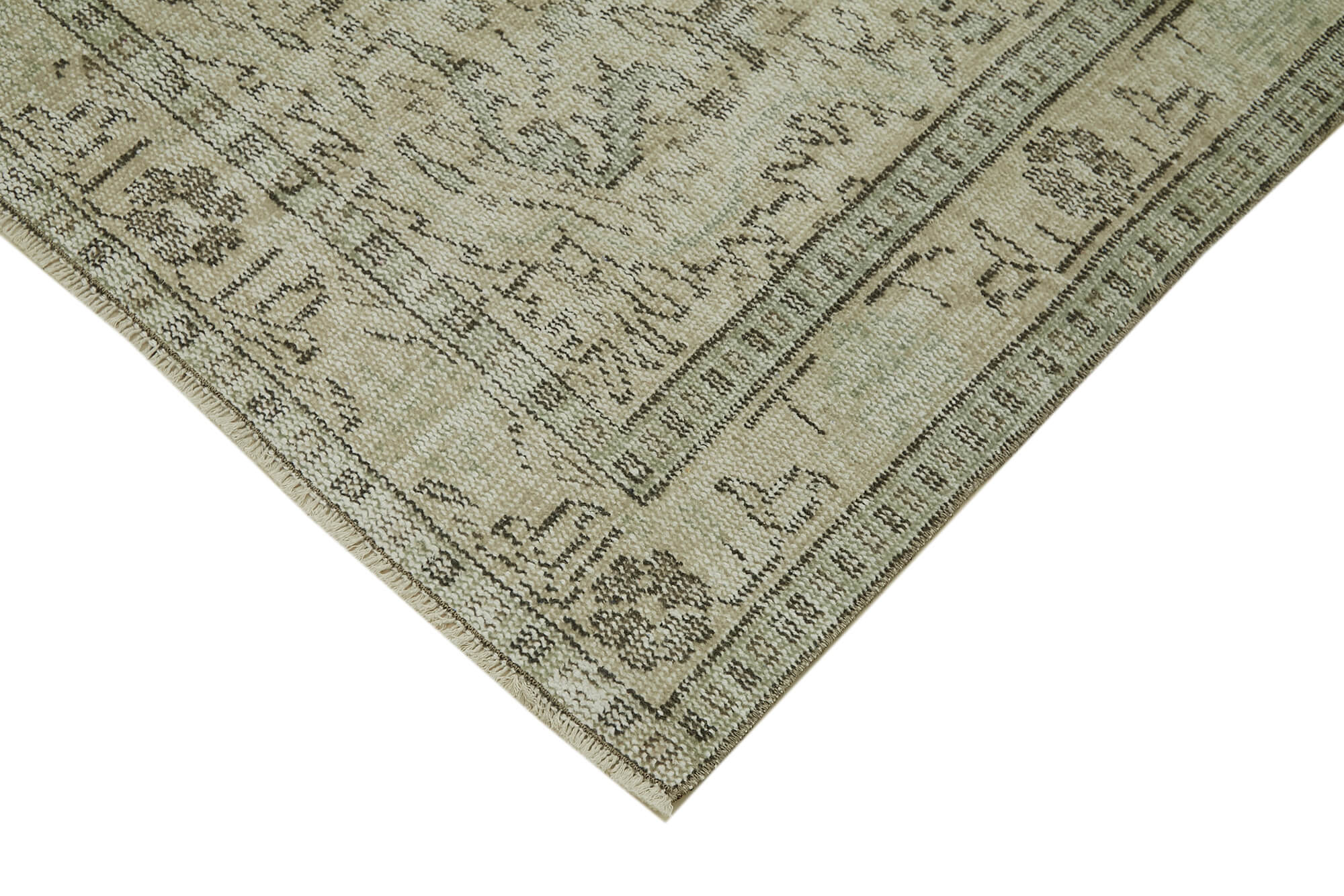 Handmade Wool Area Rug - Vintage Cotton Rug, Beige Turkish Wool Carpet 5'x8'4"