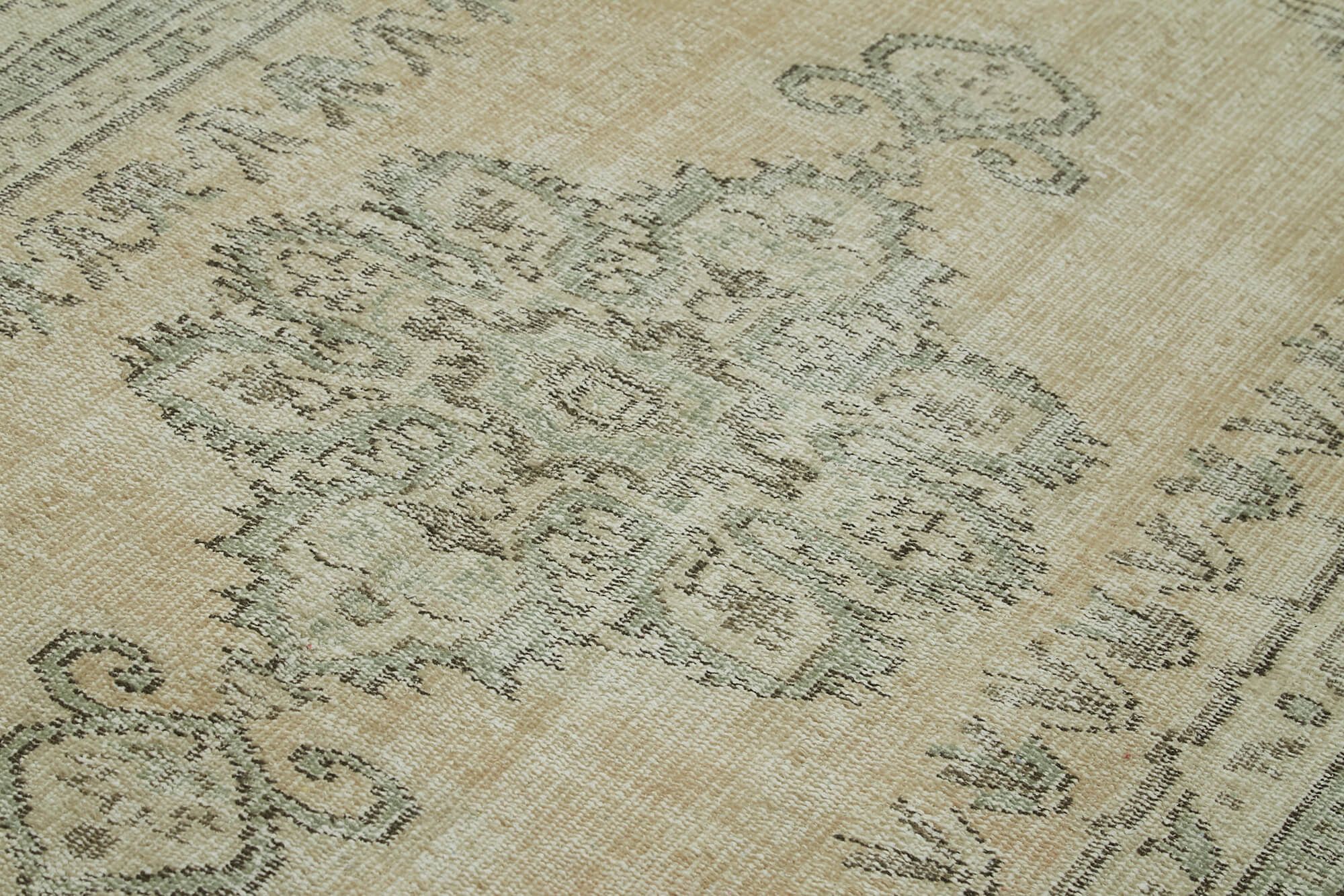 Handmade Wool Area Rug - Vintage Cotton Rug, Beige Turkish Wool Carpet 5'x8'4"