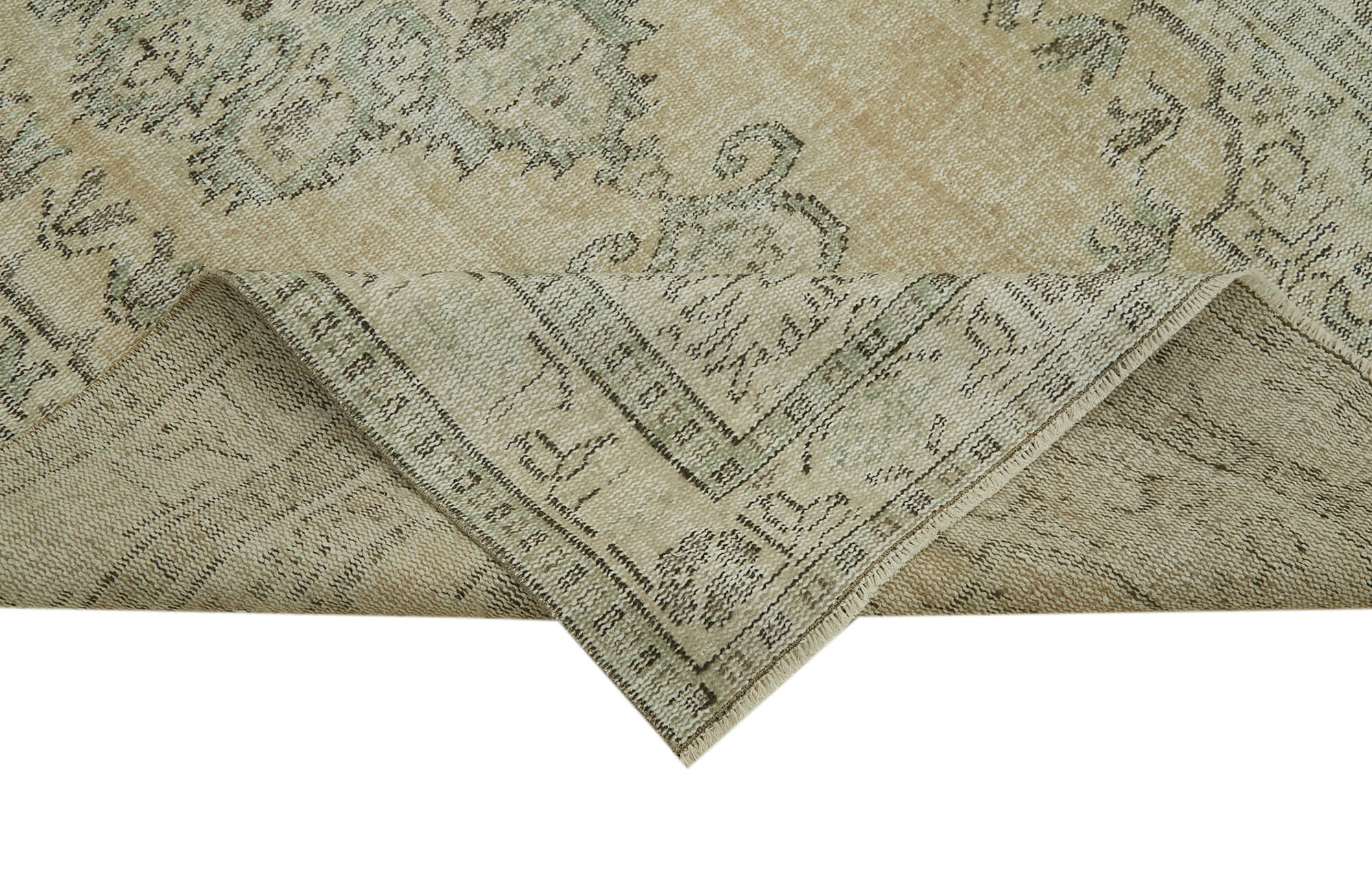Handmade Wool Area Rug - Vintage Cotton Rug, Beige Turkish Wool Carpet 5'x8'4"