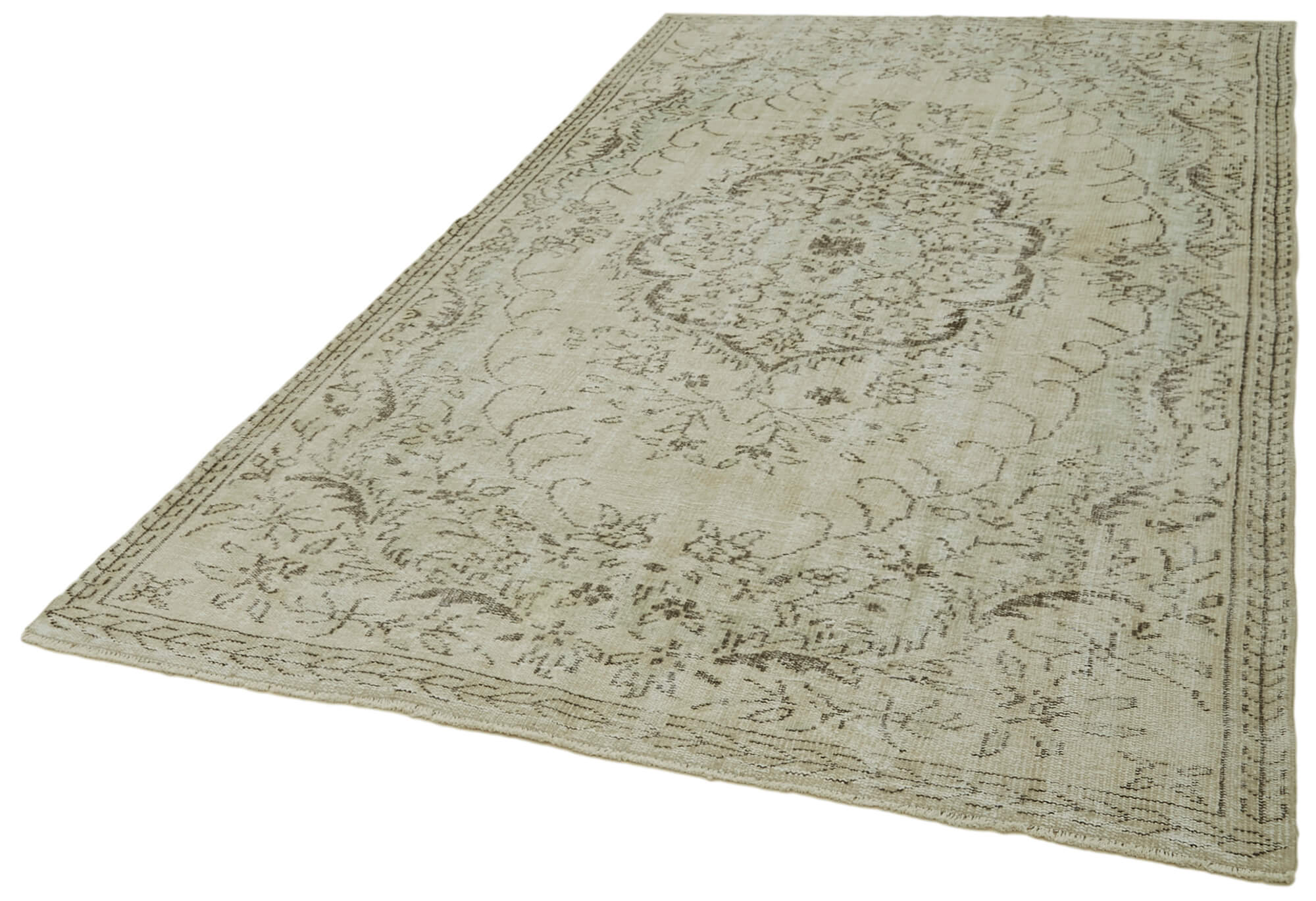 Handmade Vintage Area Rug – Neutral Beige Cotton Wool Blend Carpet 5'6''x9'0''