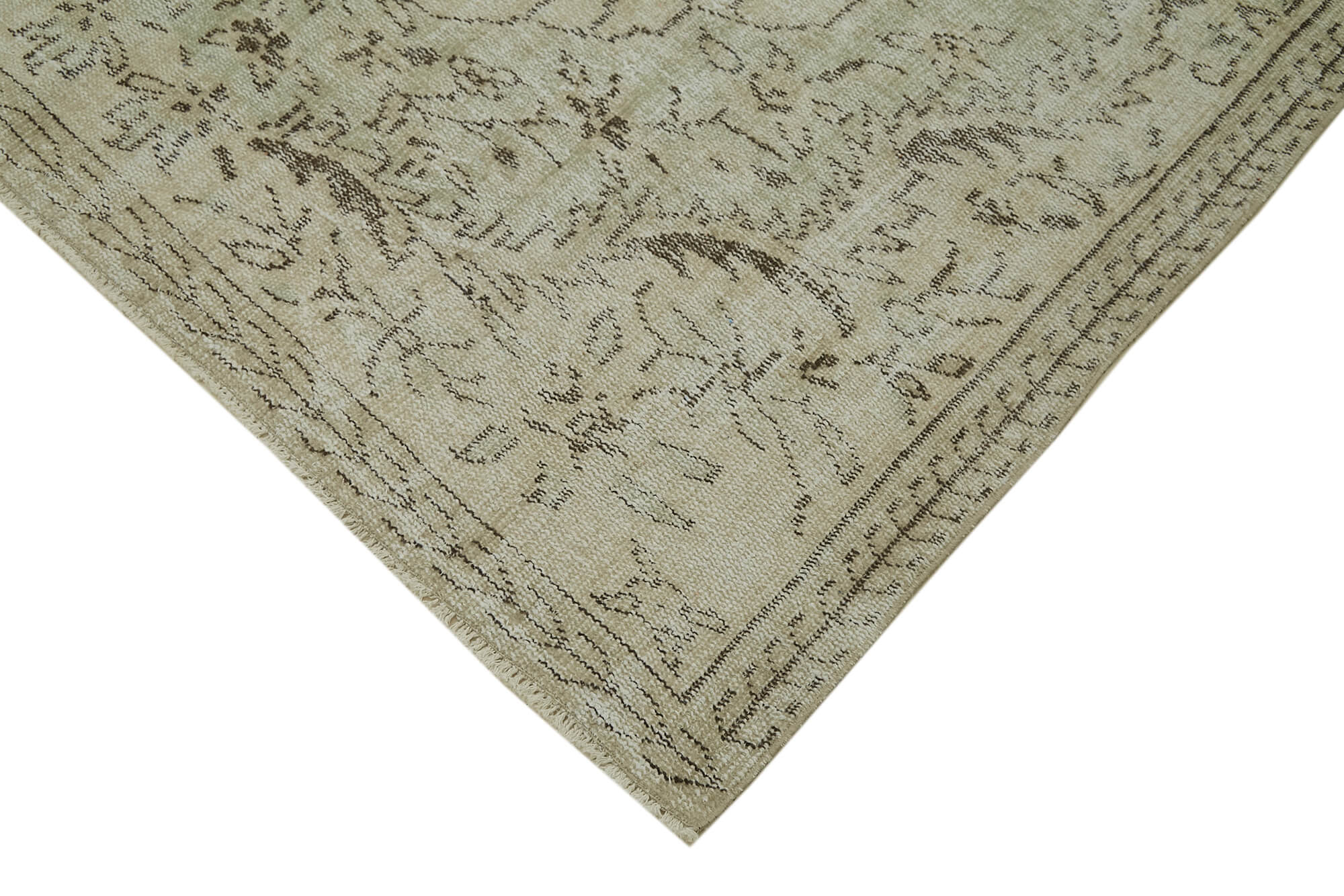 Handmade Vintage Area Rug – Neutral Beige Cotton Wool Blend Carpet 5'6''x9'0''