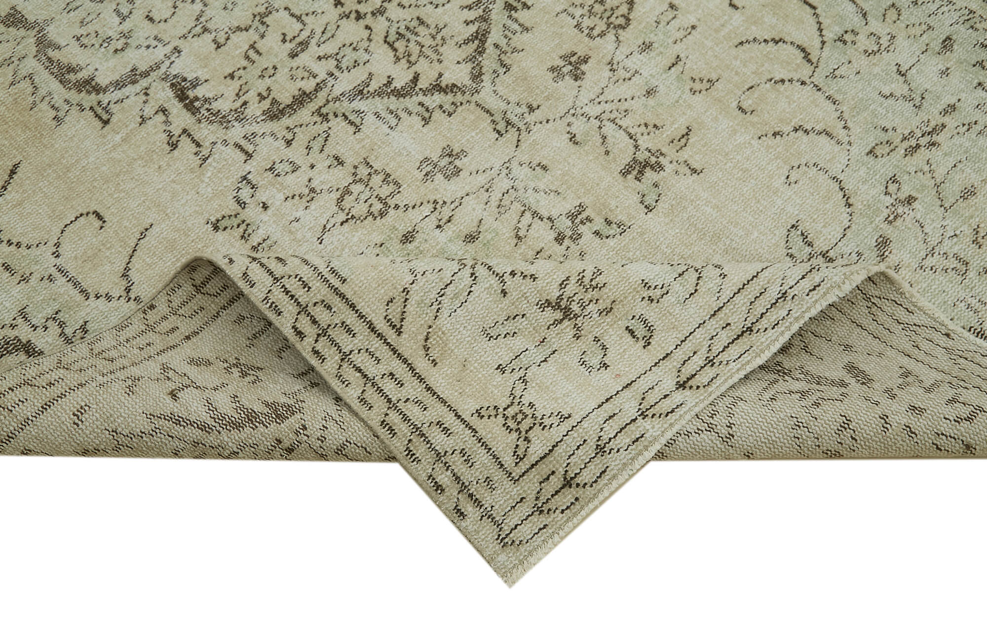 Handmade Vintage Area Rug – Neutral Beige Cotton Wool Blend Carpet 5'6''x9'0''