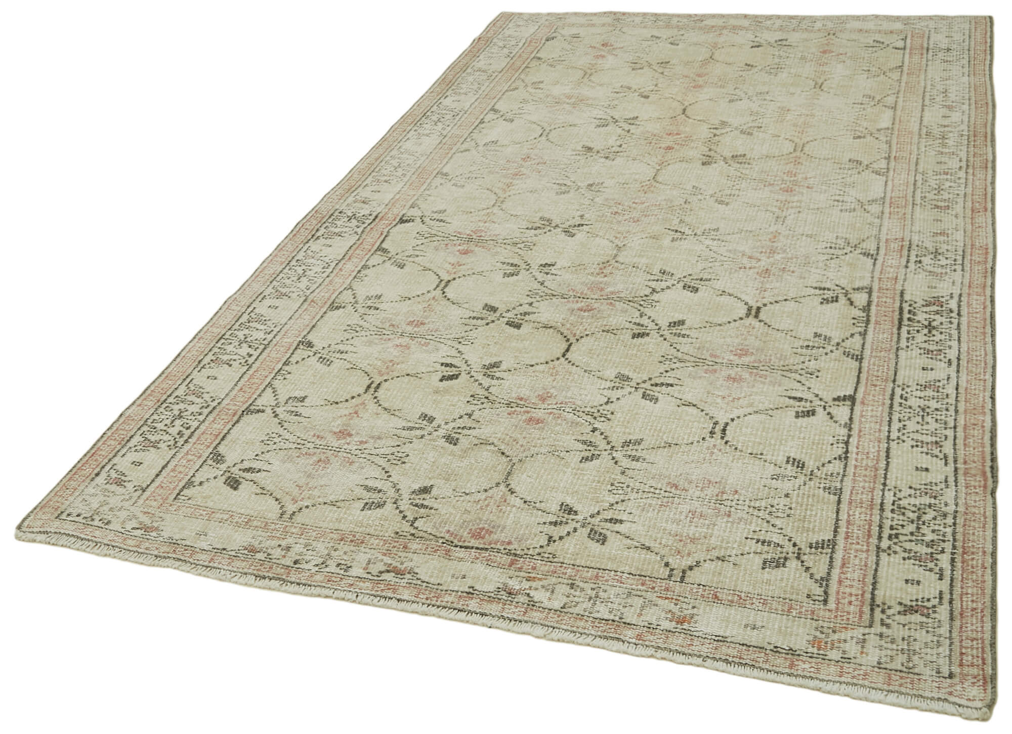 Handmade Vintage Area Rug – Neutral Beige Wool Cotton Carpet 5'3''x8'7''
