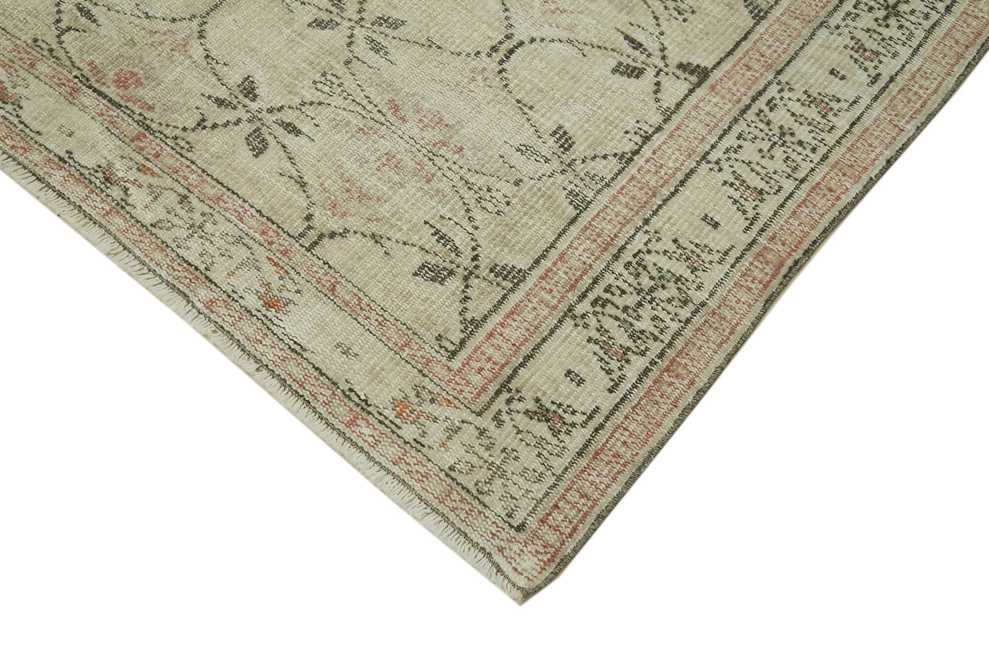Handmade Vintage Area Rug – Neutral Beige Wool Cotton Carpet 5'3''x8'7''