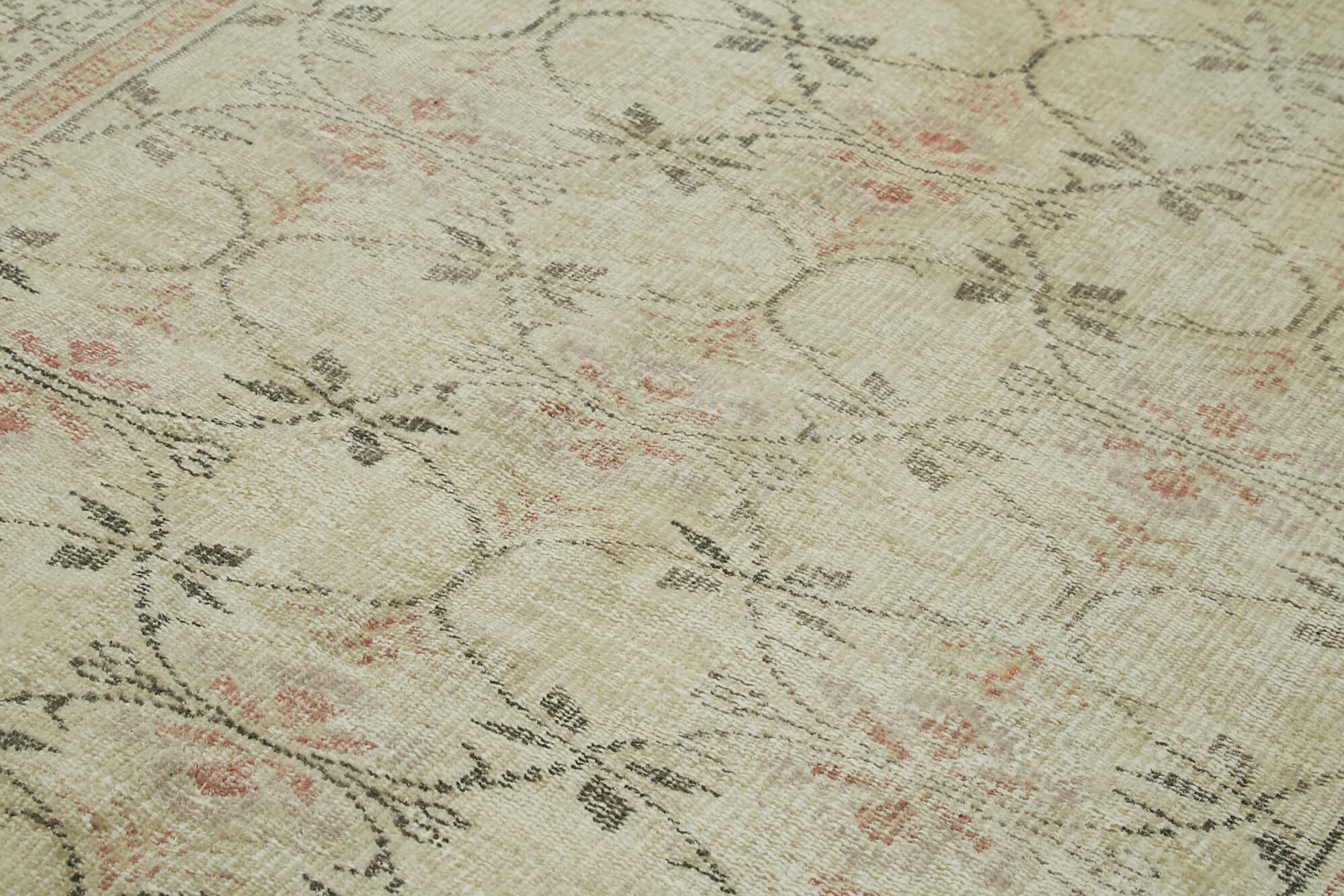 Handmade Vintage Area Rug – Neutral Beige Wool Cotton Carpet 5'3''x8'7''