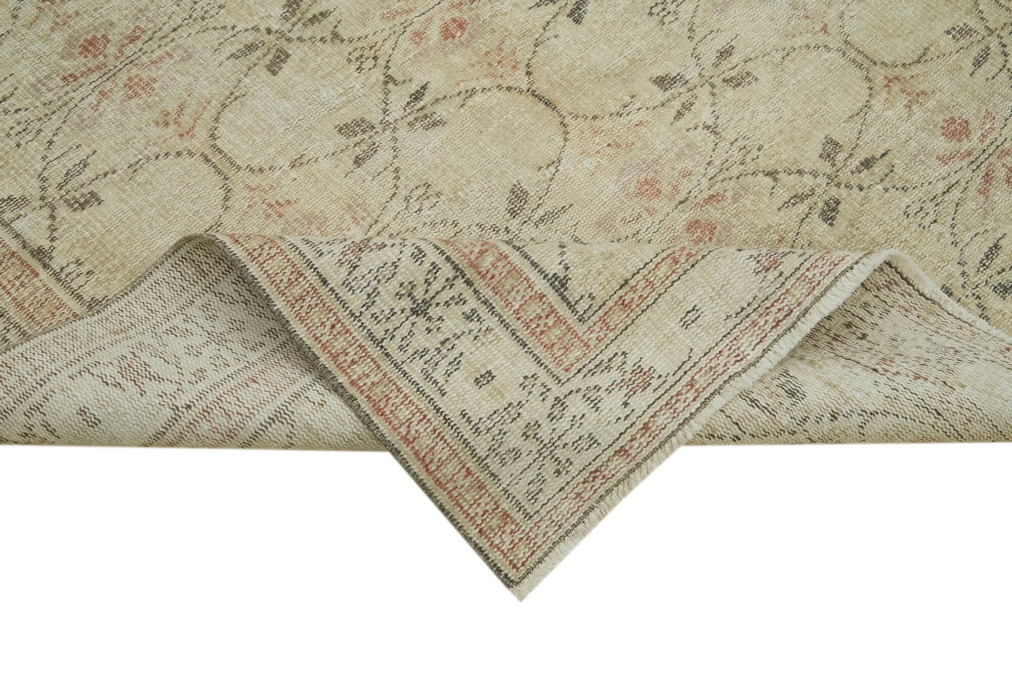 Handmade Vintage Area Rug – Neutral Beige Wool Cotton Carpet 5'3''x8'7''
