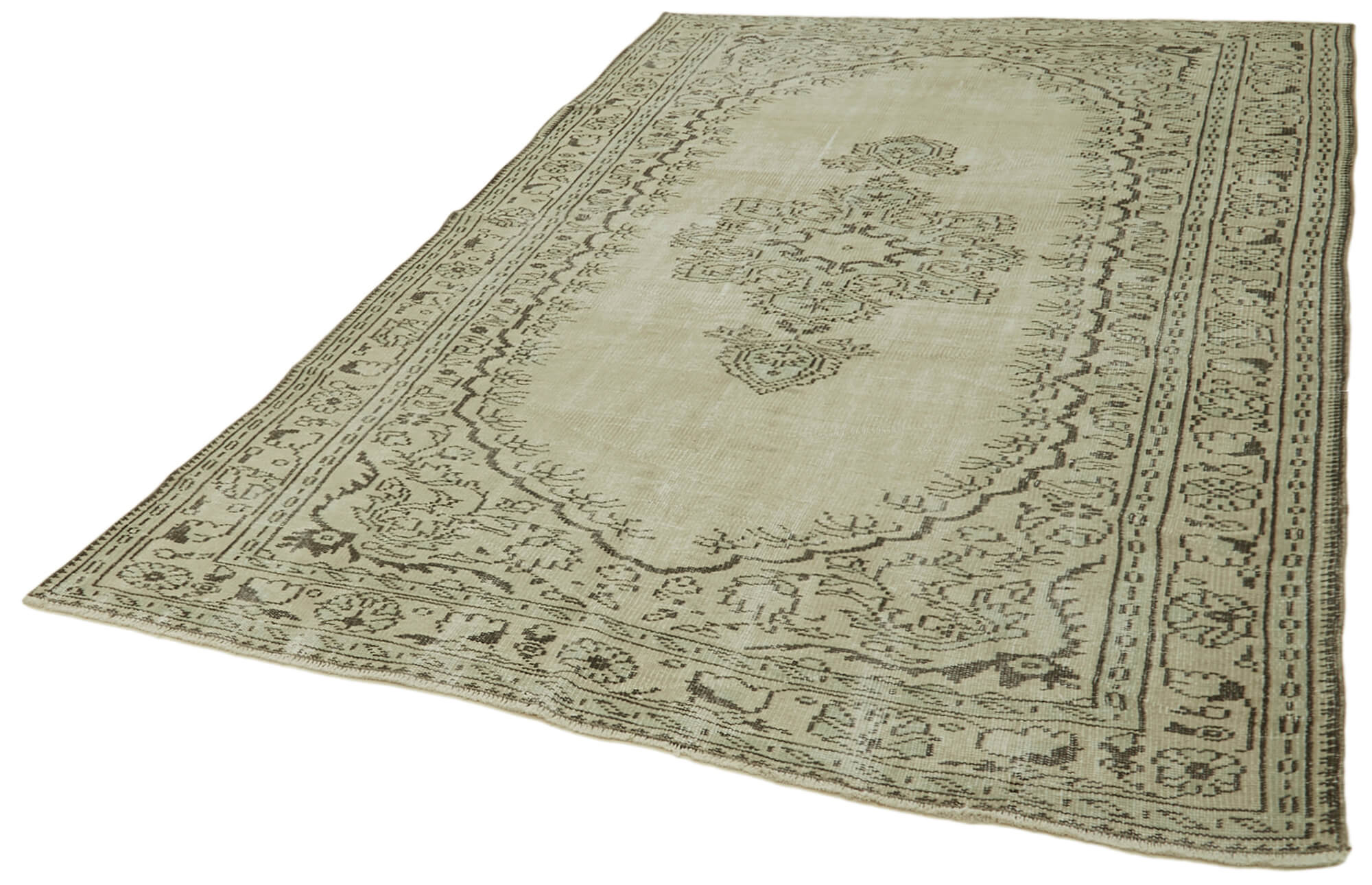Handmade Wool Area Rug - Vintage Cotton Rug | Beige Bohemian Style Carpet 5'10"x9'5"