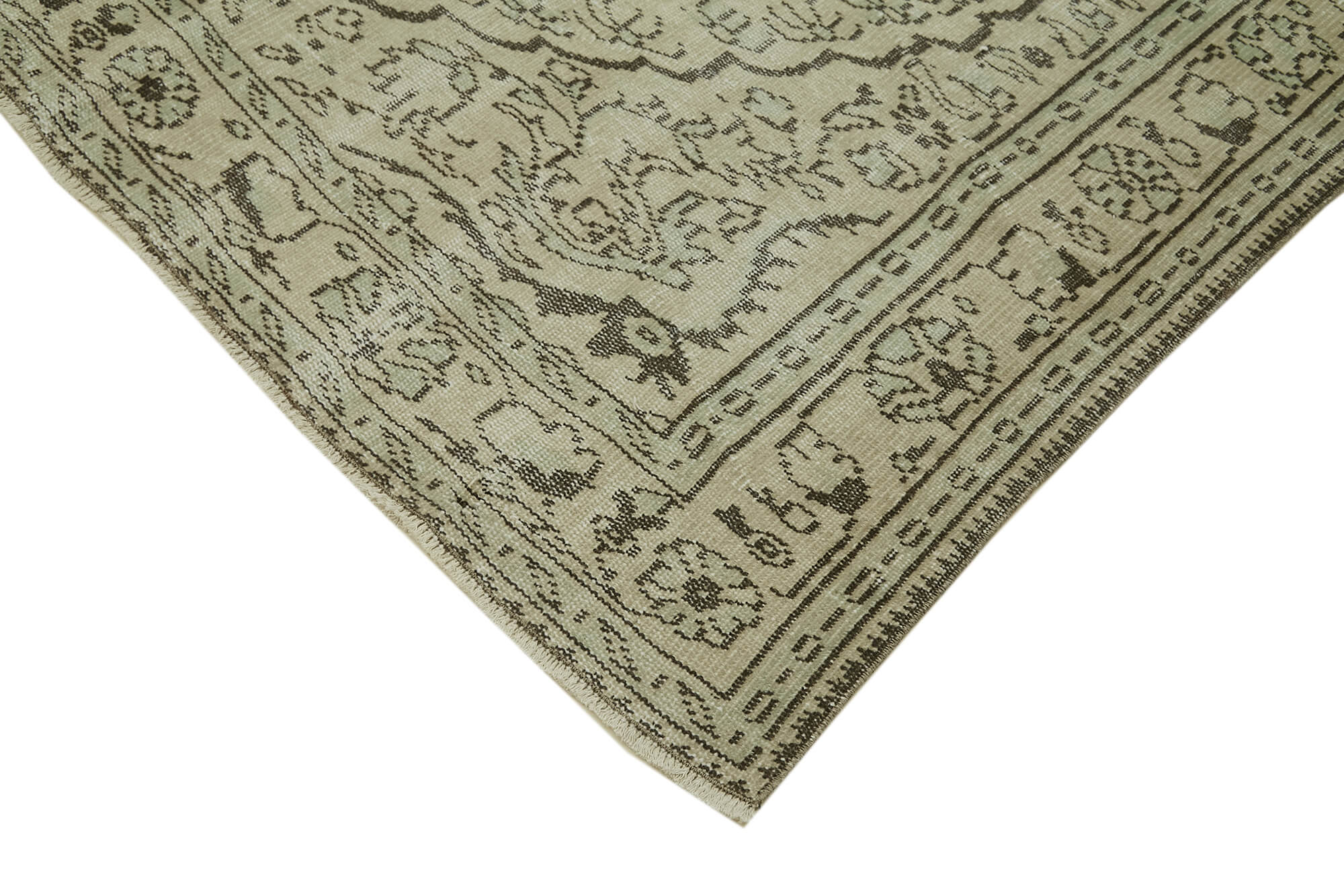Handmade Wool Area Rug - Vintage Cotton Rug | Beige Bohemian Style Carpet 5'10"x9'5"