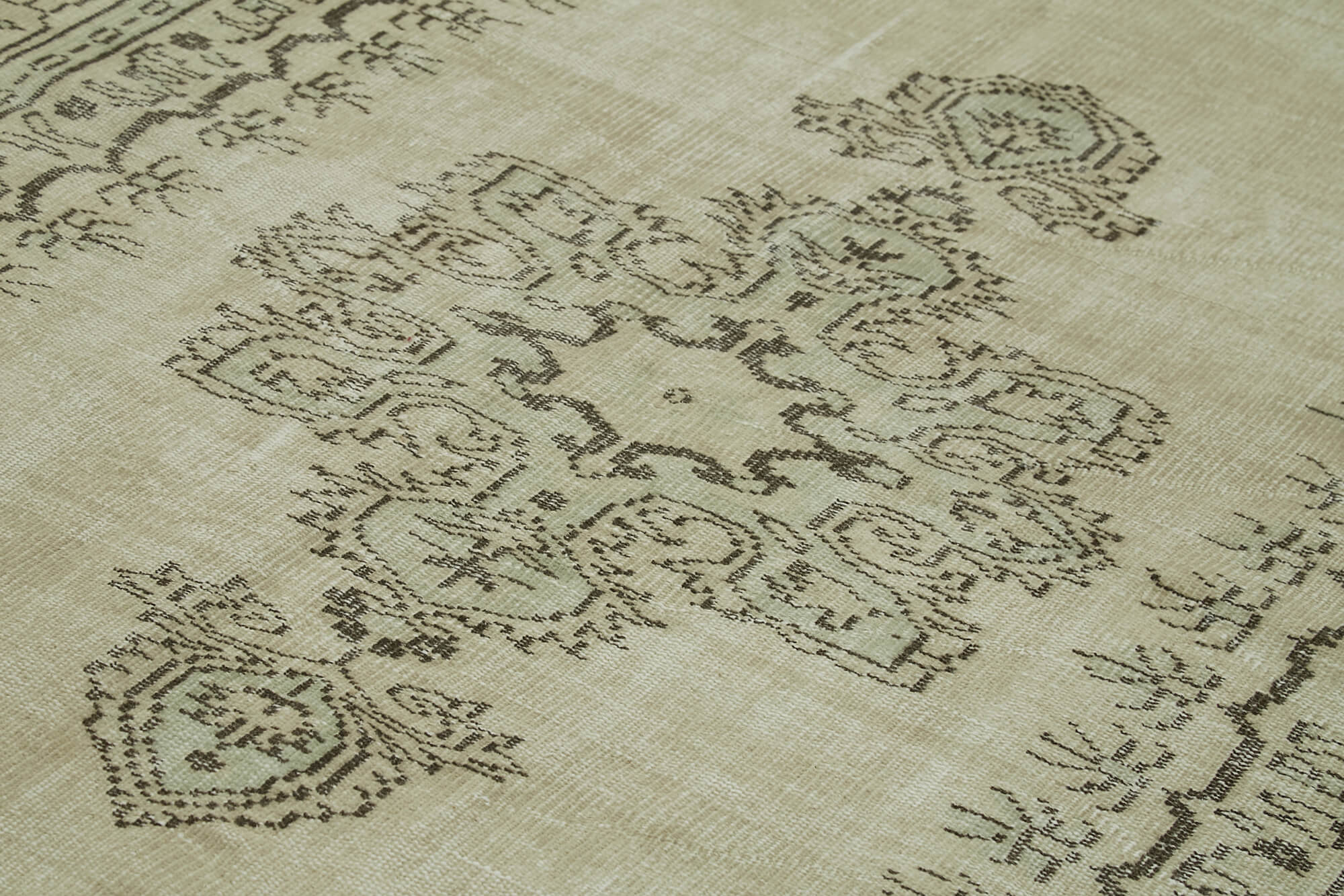 Handmade Wool Area Rug - Vintage Cotton Rug | Beige Bohemian Style Carpet 5'10"x9'5"