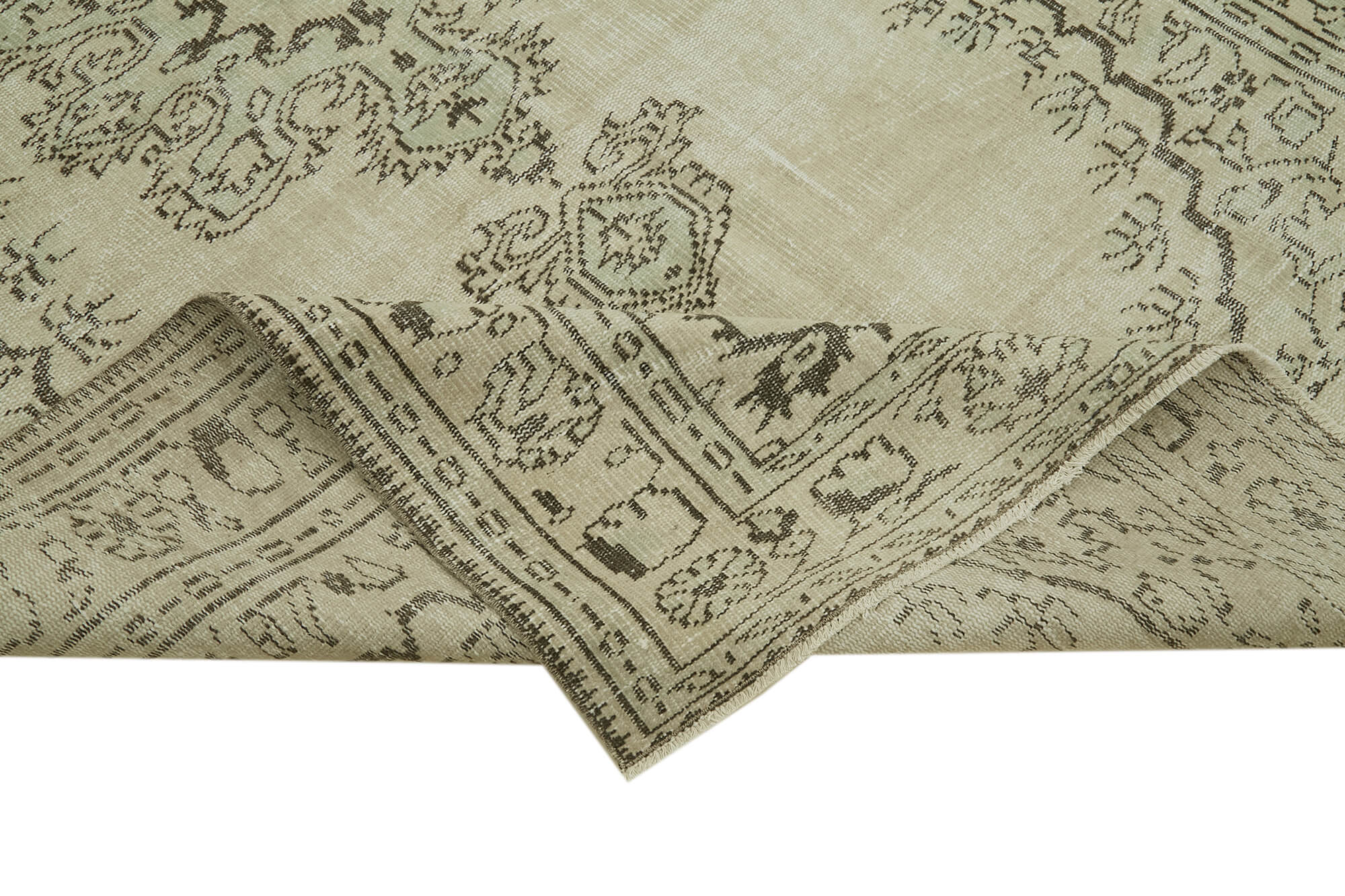 Handmade Wool Area Rug - Vintage Cotton Rug | Beige Bohemian Style Carpet 5'10"x9'5"