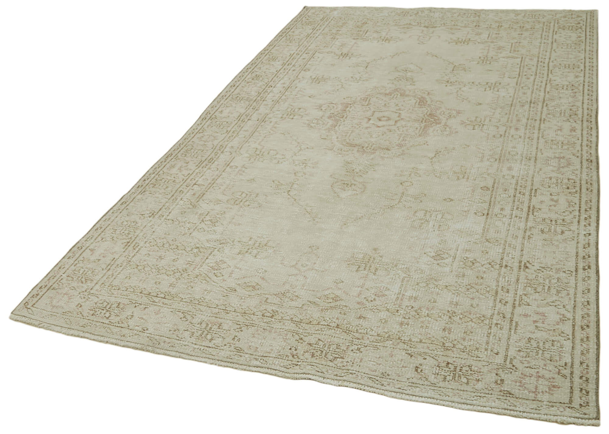 Handmade Wool Area Rug – Vintage Cotton Rug 5'3'' x 8'11'' Beige Classic