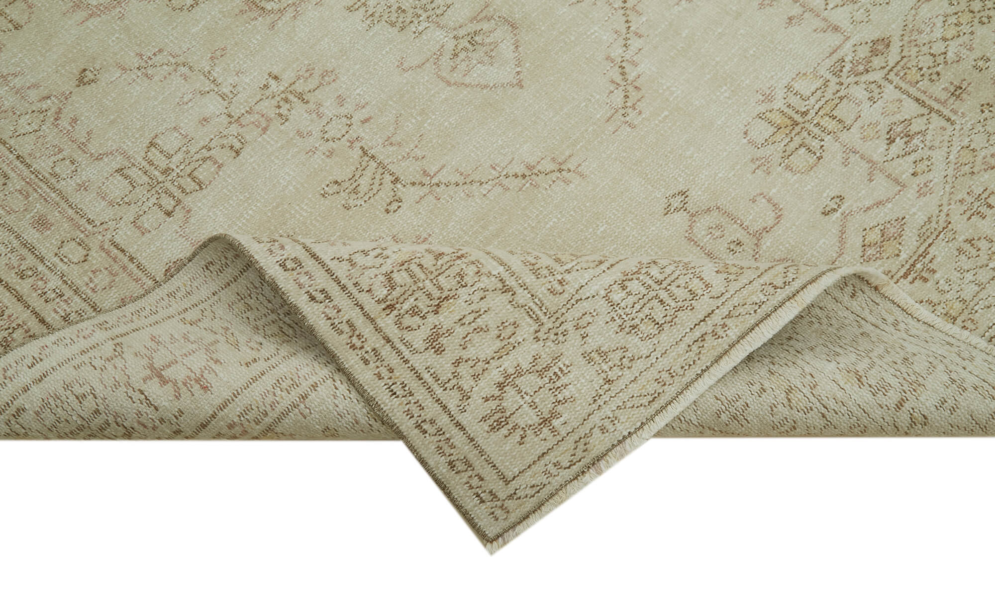 Handmade Wool Area Rug – Vintage Cotton Rug 5'3'' x 8'11'' Beige Classic