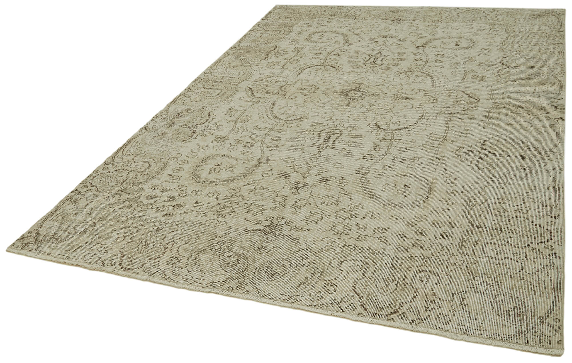 Handmade Vintage Area Rug – Beige Cotton Wool Blend 6'4''x9'2'' Turkish Carpet