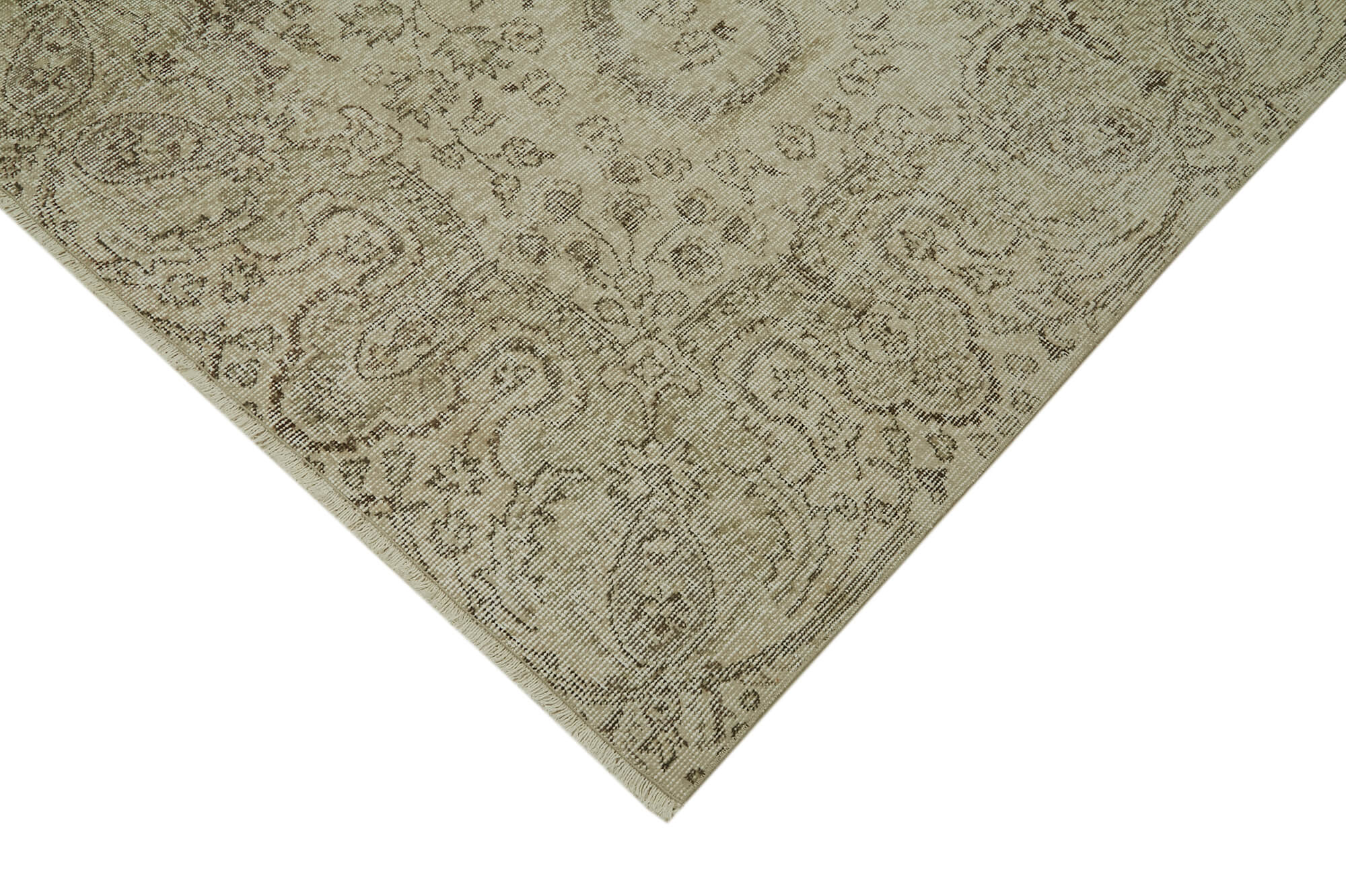 Handmade Vintage Area Rug – Beige Cotton Wool Blend 6'4''x9'2'' Turkish Carpet