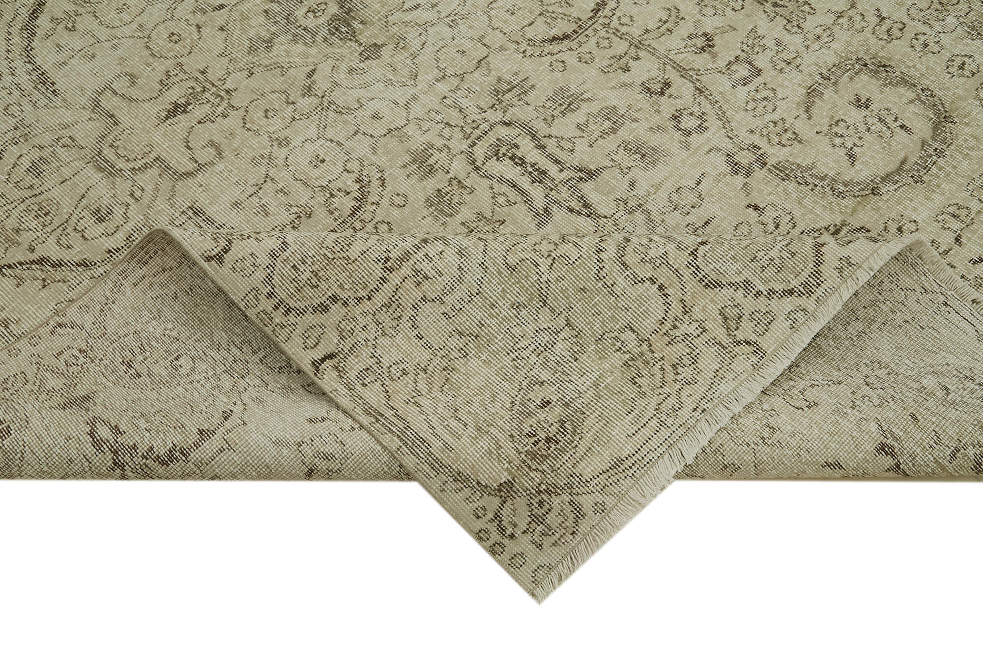 Handmade Vintage Area Rug – Beige Cotton Wool Blend 6'4''x9'2'' Turkish Carpet