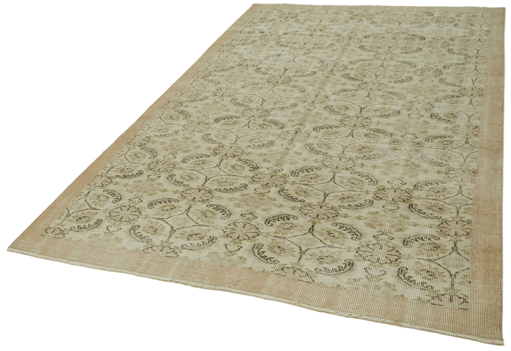 Handmade Wool Area Rug – Vintage Cotton Rug | Beige Area Carpet 5'7''x8'9''