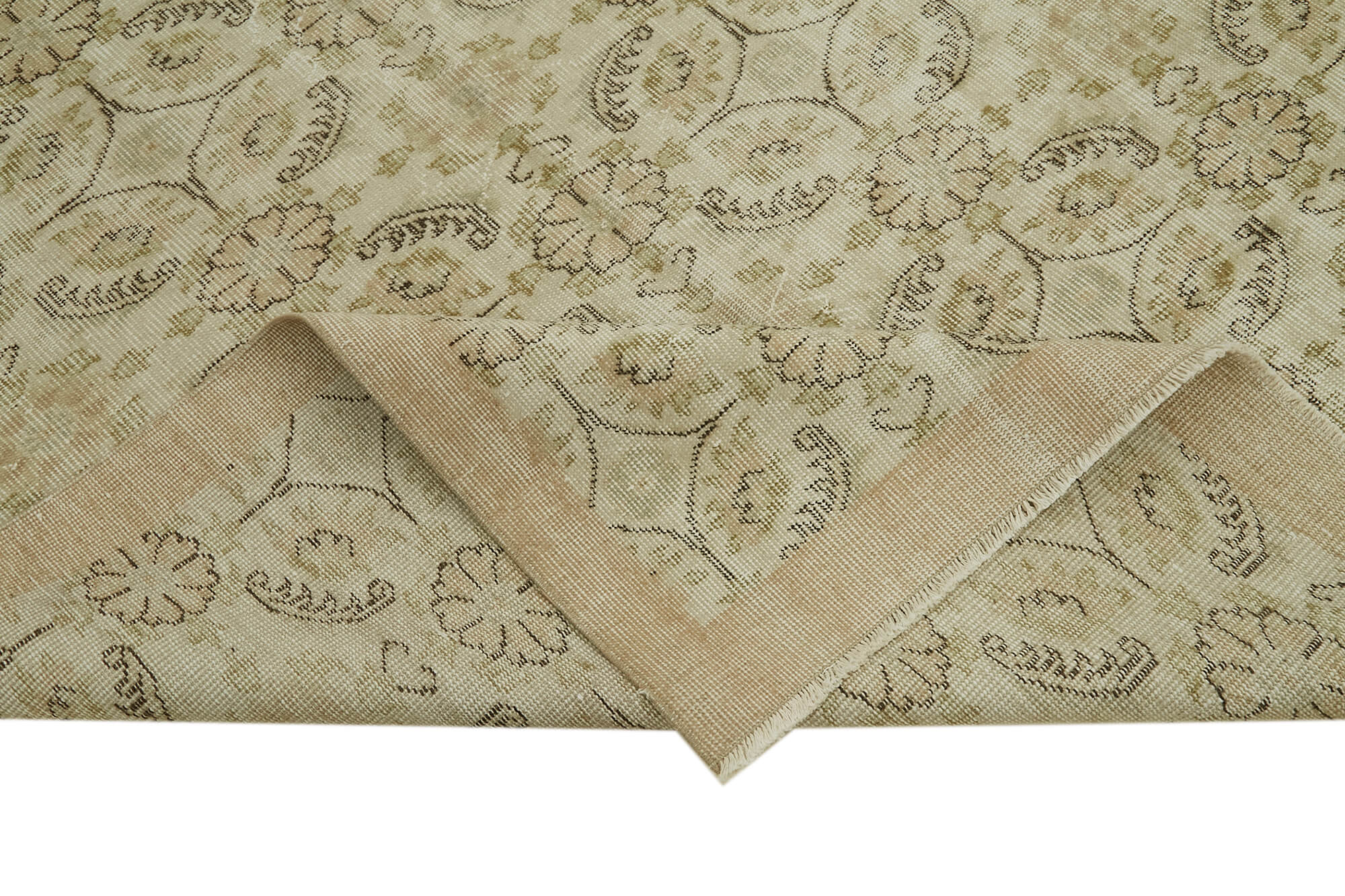 Handmade Wool Area Rug – Vintage Cotton Rug | Beige Area Carpet 5'7''x8'9''