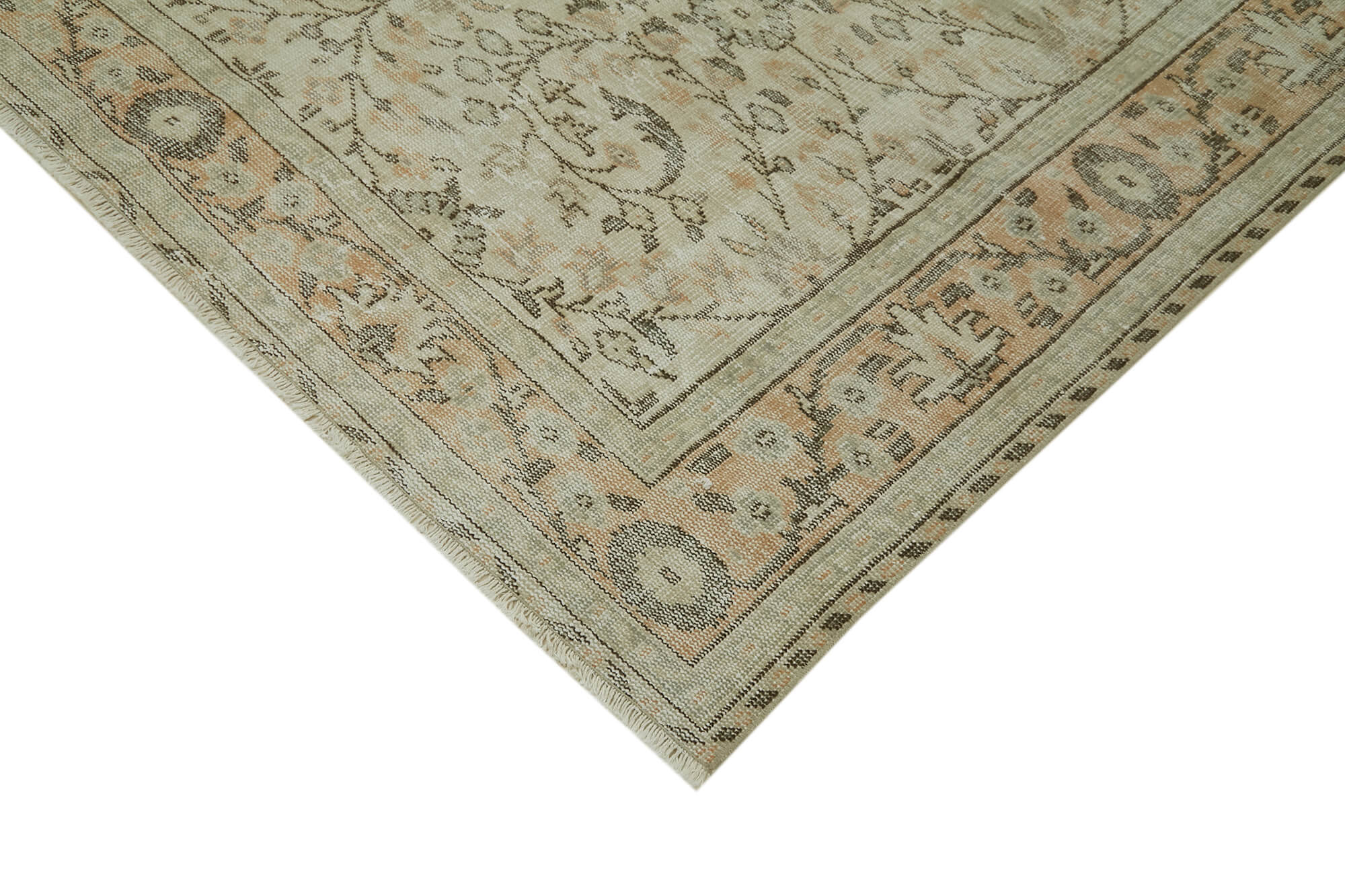 Handmade Vintage Area Rug – Beige Wool Carpet with Durable Cotton Blend, 6'9''x10'1''