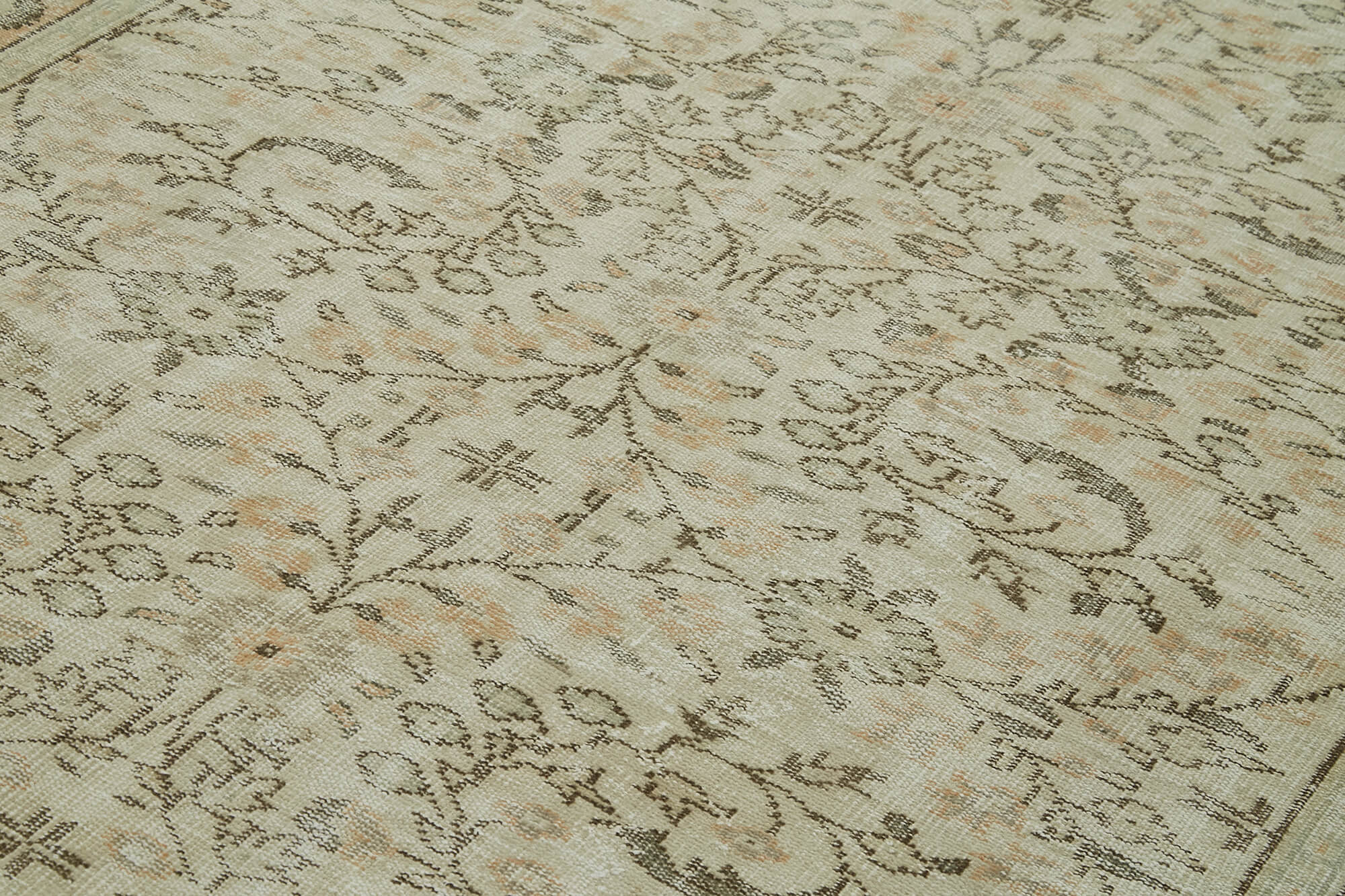 Handmade Vintage Area Rug – Beige Wool Carpet with Durable Cotton Blend, 6'9''x10'1''