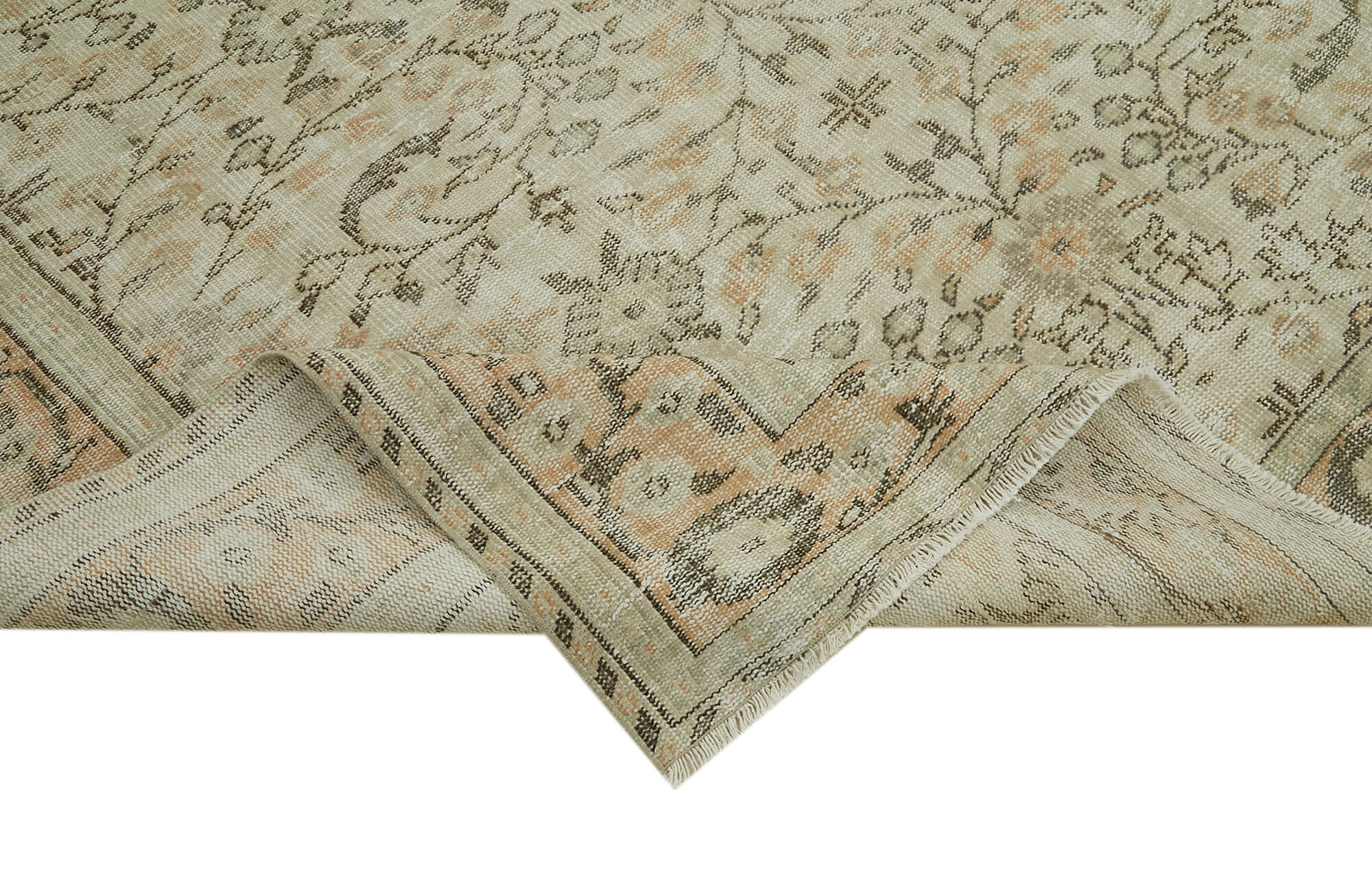 Handmade Vintage Area Rug – Beige Wool Carpet with Durable Cotton Blend, 6'9''x10'1''