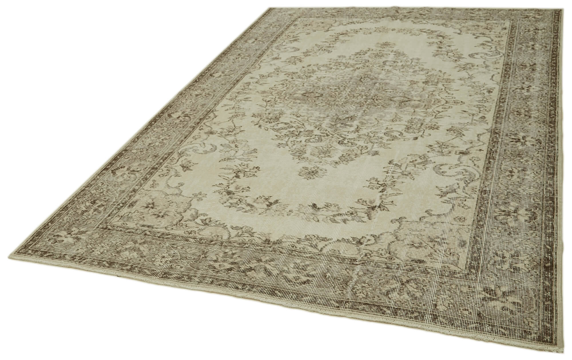 Handmade Wool Area Rug – Vintage Cotton Rug Beige 6'1''x9'5'' Classic Floor Covering