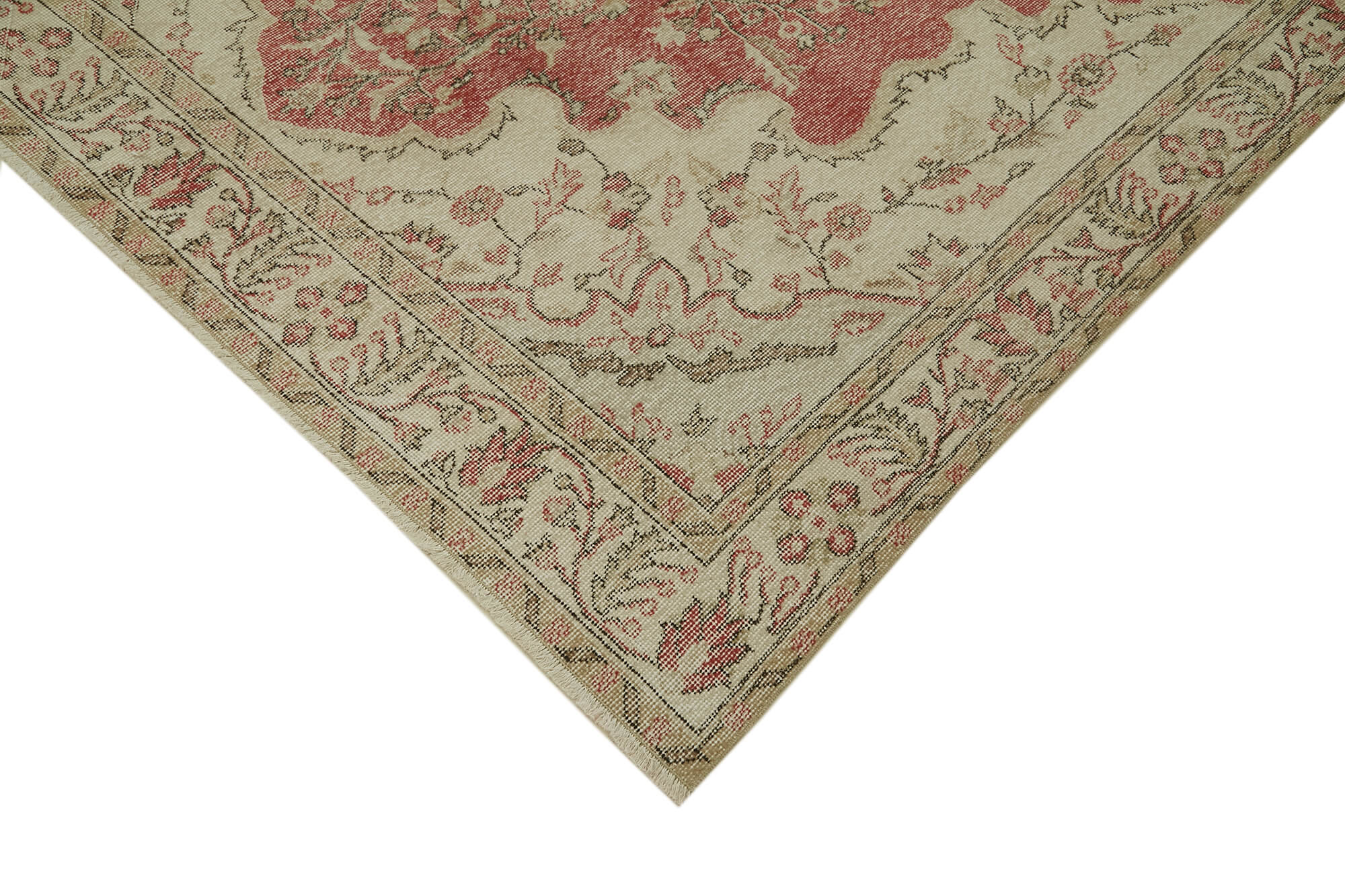 Handmade Area Rug | Vintage Cotton Rug 6'6"x10'8" – Beige Wool Carpet Classic Style